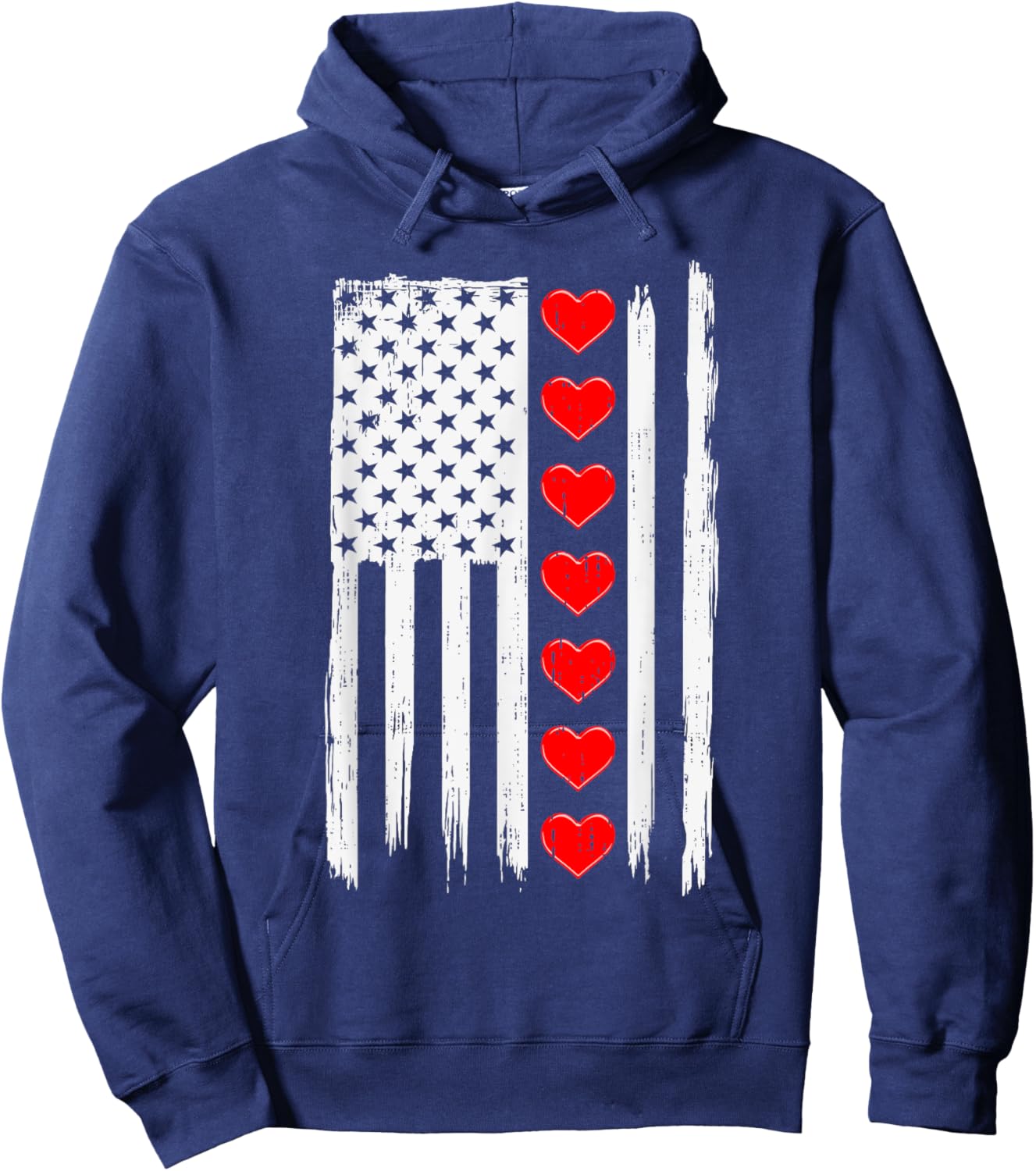 Valentines Day USA American Flag Hearts For Boys Kids Hoodie - Hoodie | Navy