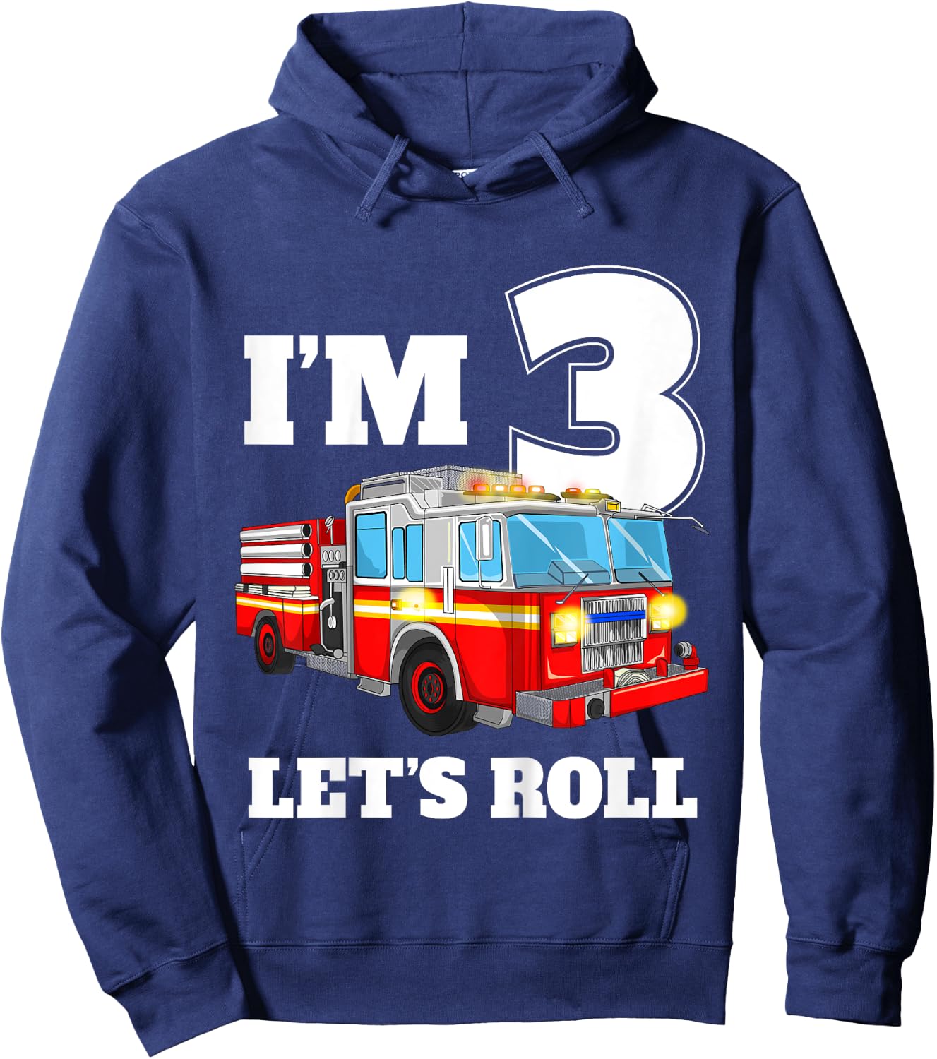 Kids Fire Truck 3rd Birthday Boy 3 Year Old Three Firefighter Hoodie - Hoodie | Navy