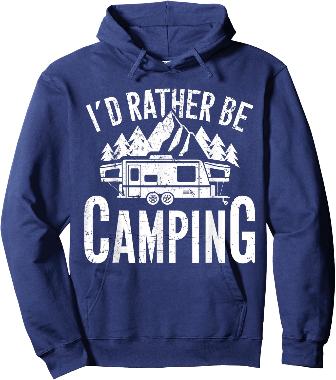 CM Camping I'd Rather Be Camping Adult Funny Camper Gift Black Short Sleeve Classic Fit Cotton, Polyester Hoodie - Hoodie | Navy