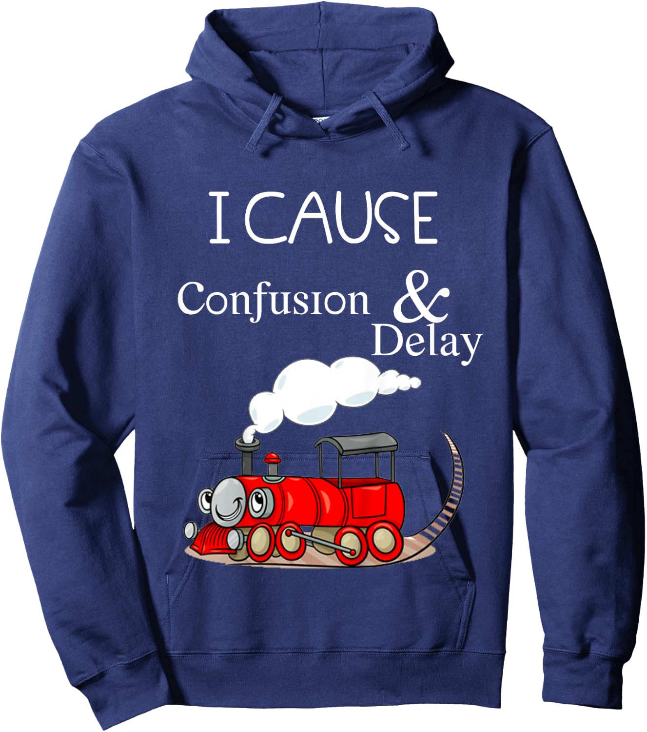 Kids I Cause Confusion & Delay Funny Cartoon Train Hoodie - Hoodie | Navy