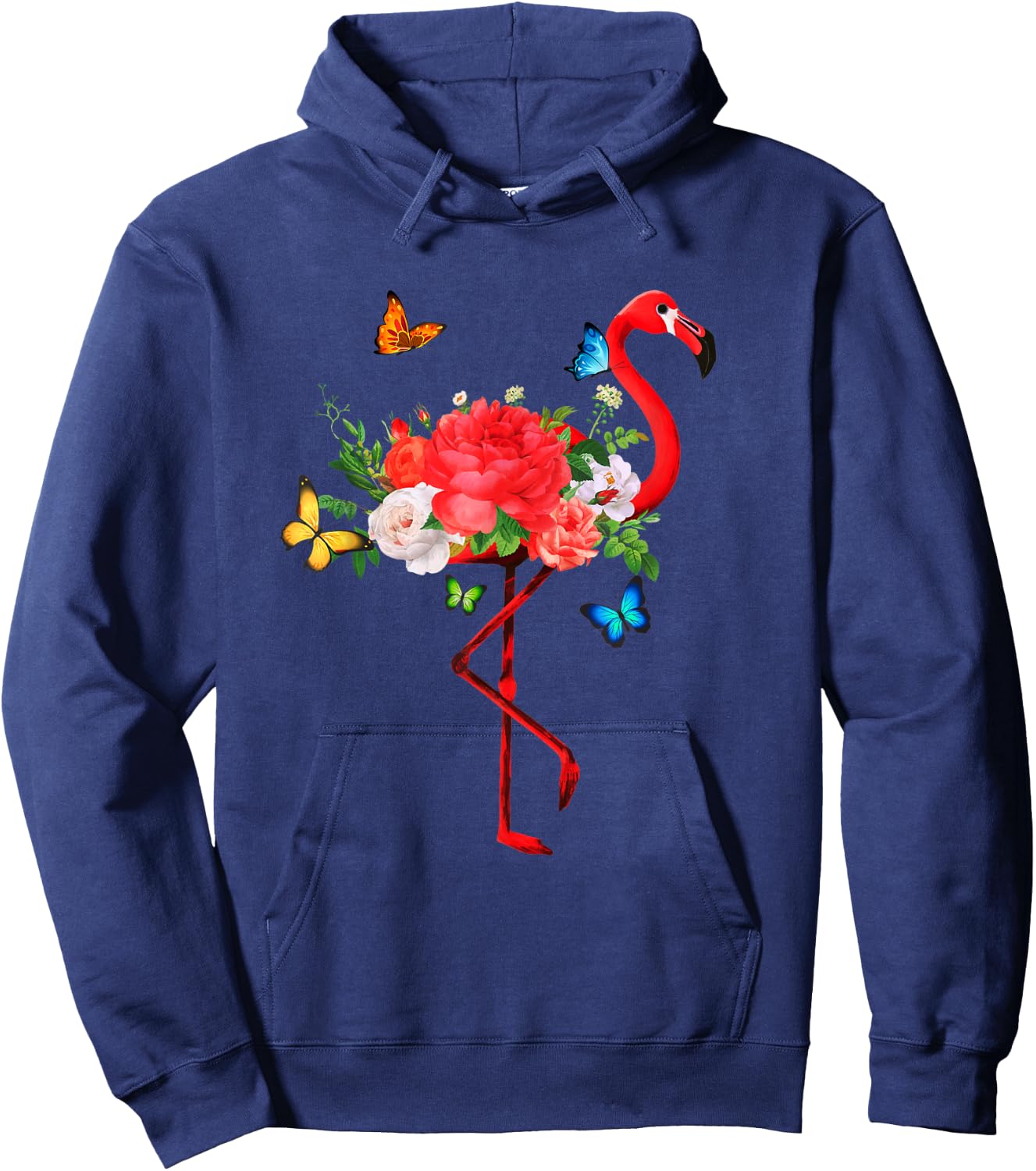 Flamingo Flowers Butterflies Summer Flamingos Hoodie - Hoodie | Navy