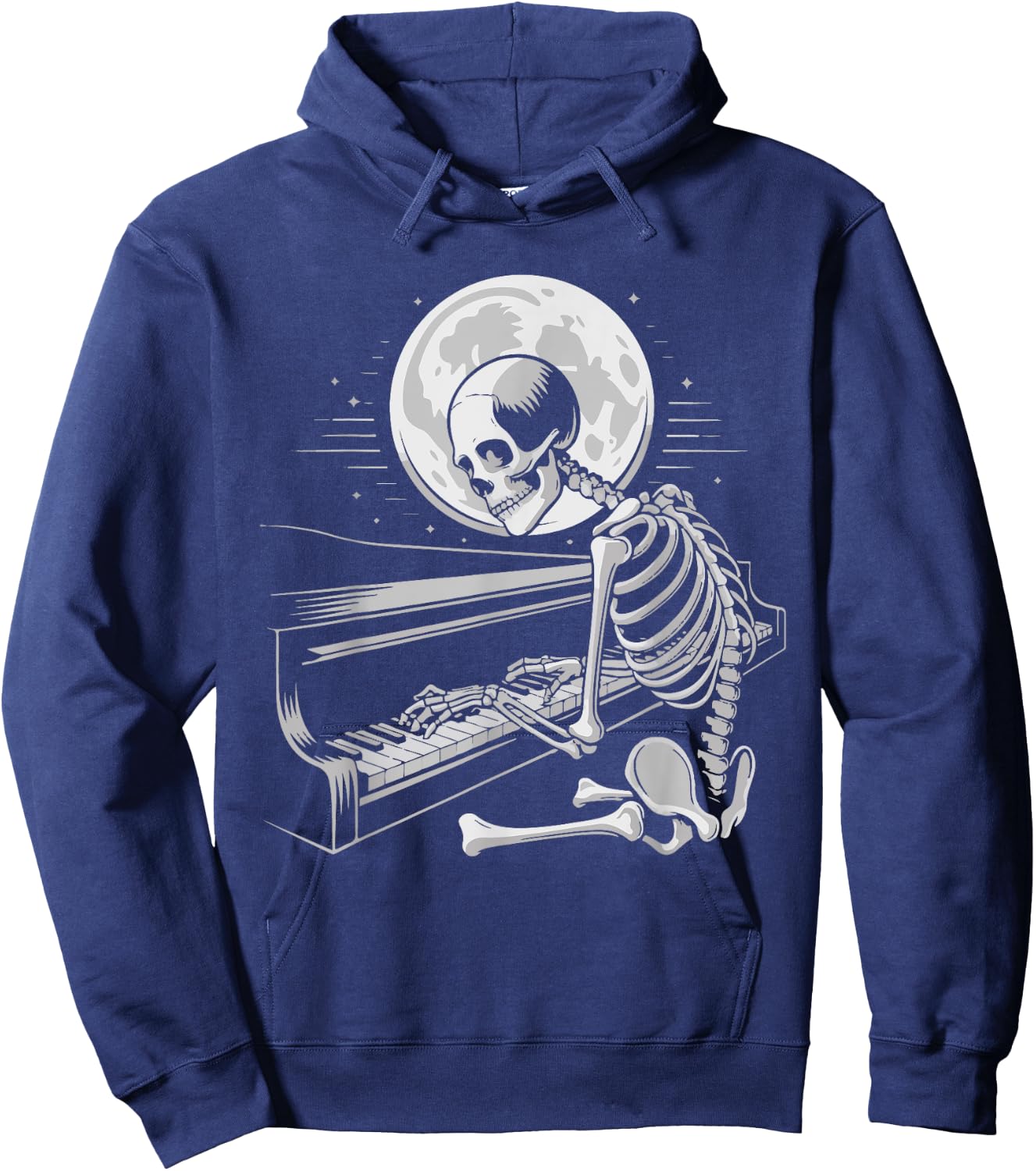 Skeleton Playing Piano Moon Halloween Pianist Hoodie - Hoodie | Navy