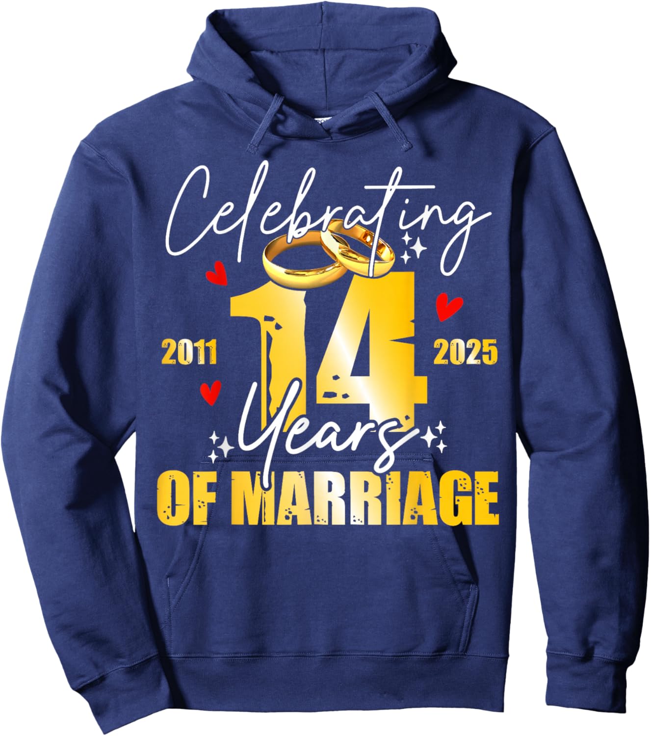 Celebrating 14 Year of Marriage Women Men 14th Wedding Hoodie - Hoodie | Navy