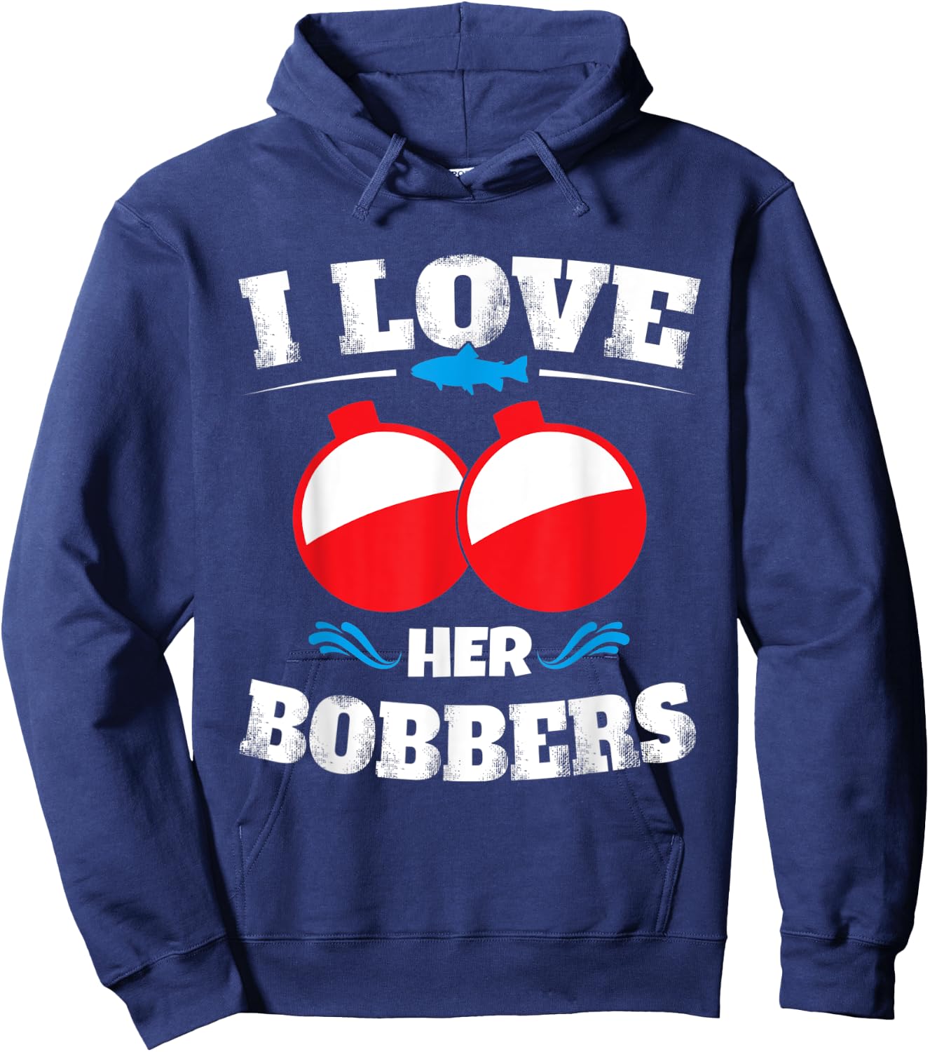 Vintage I Love Her Bobbers Funny Fishing Couple Matching Hoodie - Hoodie | Navy