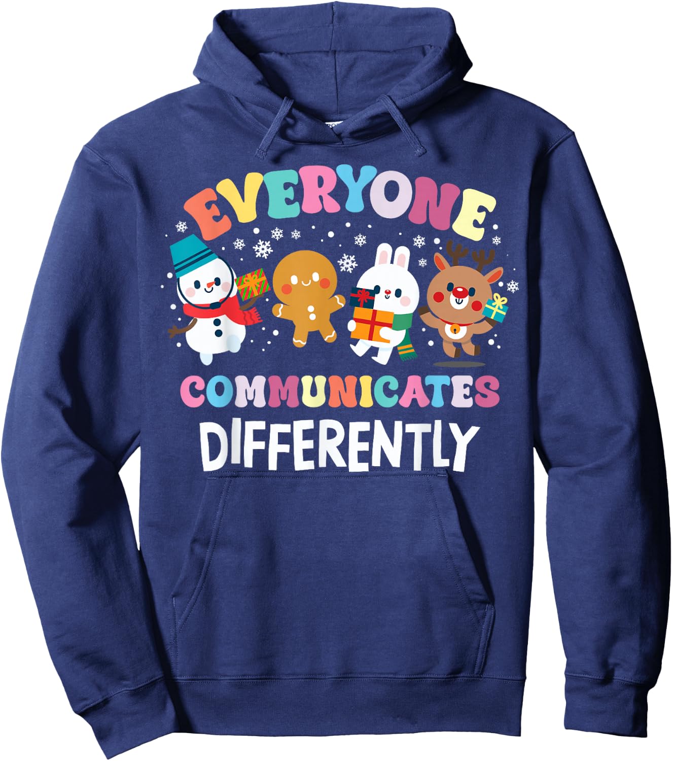 Everyone Communicates Differently Christmas SLP Sped Teacher Hoodie - Hoodie | Navy