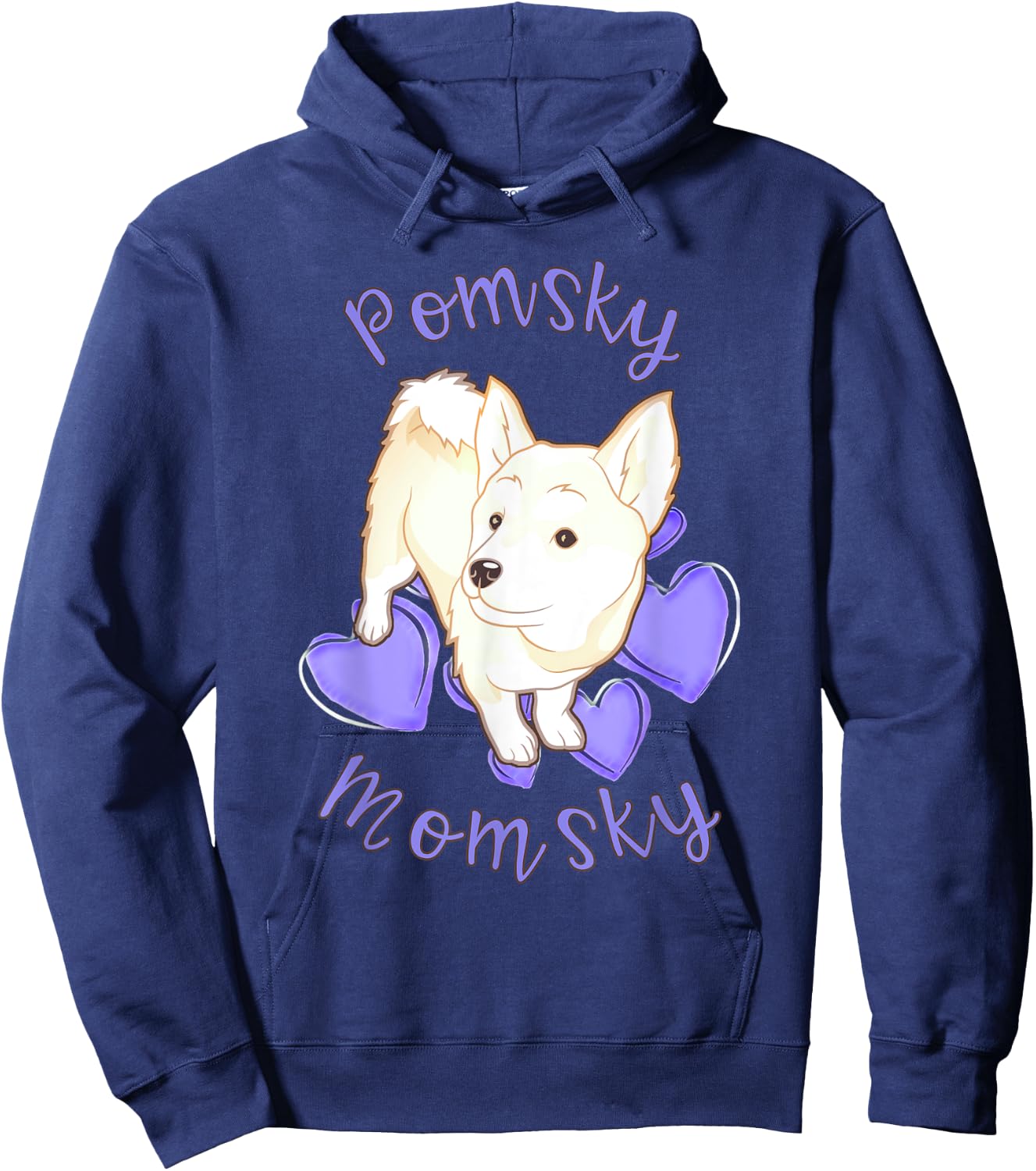 Cute Pomsky Momsky - Pomsky Mom Purple Hearts Shirt Hoodie - Hoodie | Navy