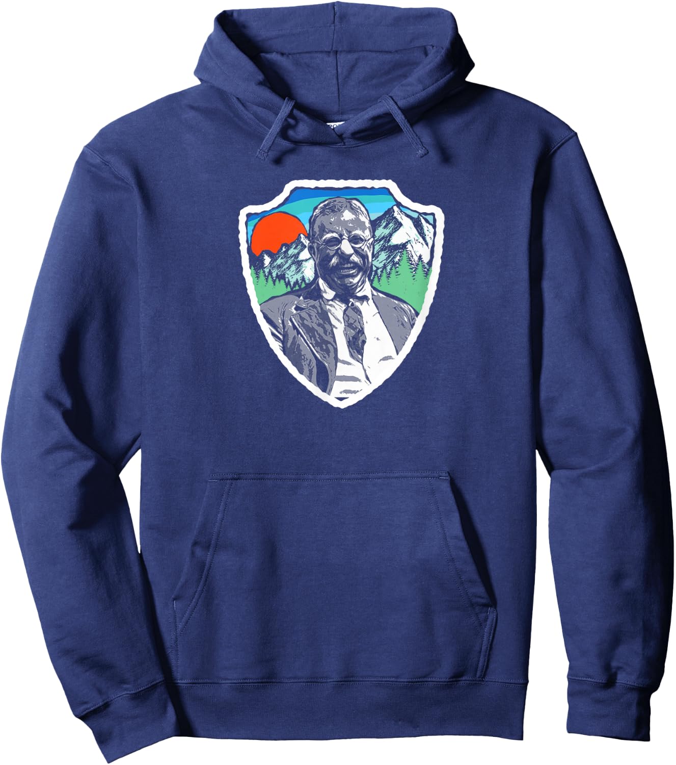Symbiosis Supply Co. Retro Teddy Roosevelt Vintage Nature - Men's Adults Grey Graphic Short Sleeve Classic Fit Pull On - S Hoodie - Hoodie | Navy