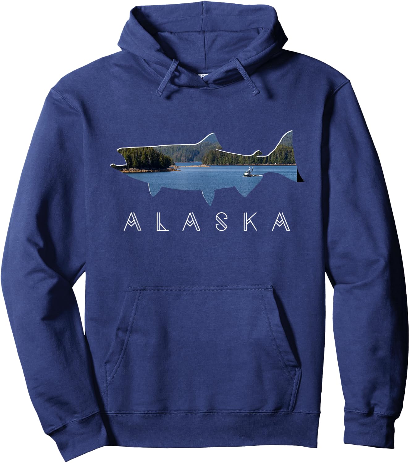 Alaskan King Salmon with Fishing Boat Saltwater Fishermen Hoodie - Hoodie | Navy