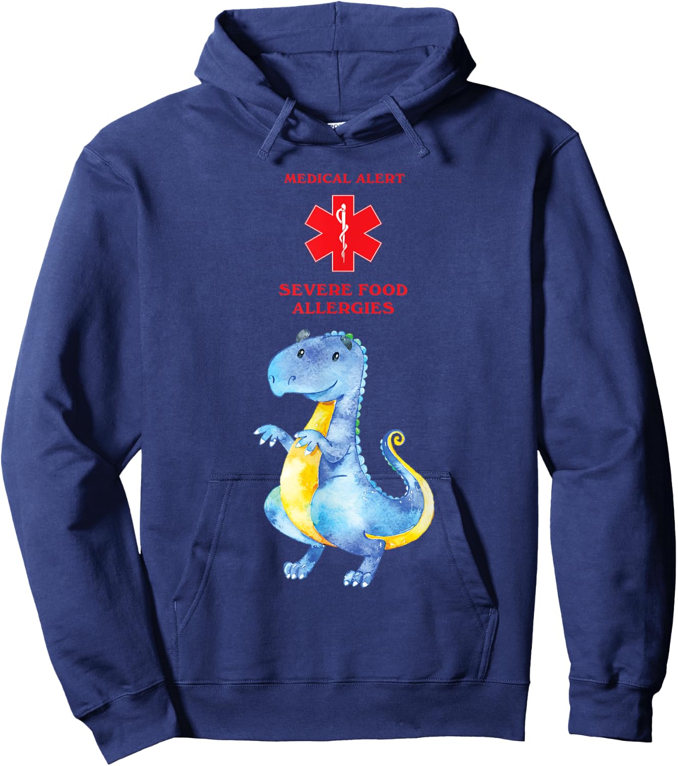 Medical Alert Severe Food Allergies with Cute Dragon Hoodie - Hoodie | Navy