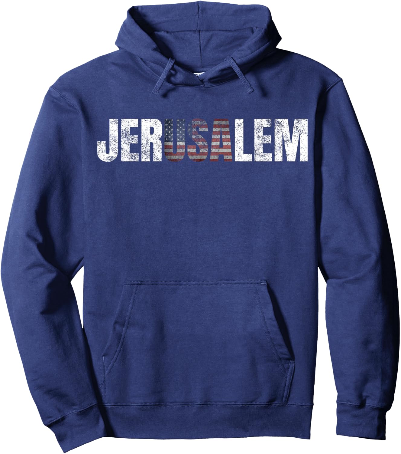 Distressed Jerusalem Jewish Israeli Gift American Flag Hoodie - Hoodie | Navy