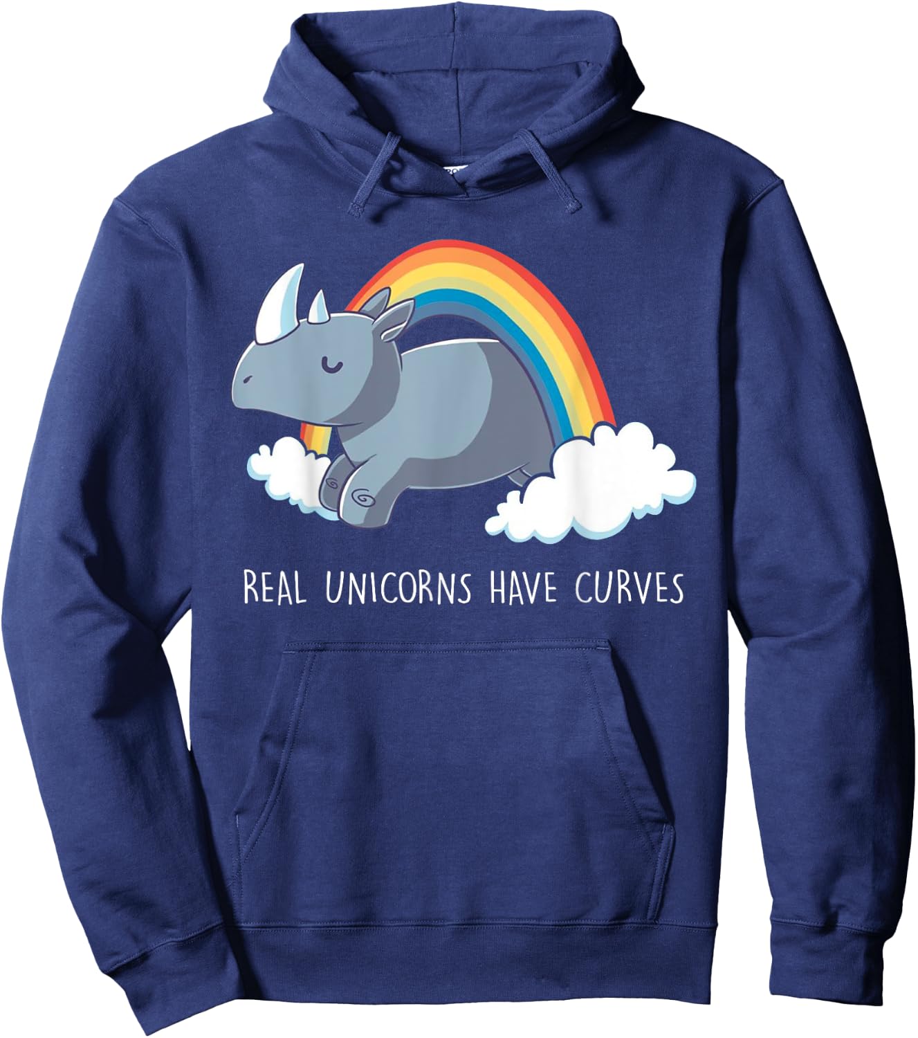 Real Unicorns Have Curves Rainbow Hoodie - Hoodie | Navy