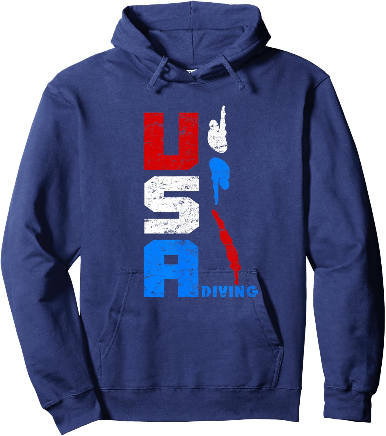 Vintage USA Diving Swimming American Red White and Blue Hoodie - Hoodie | Navy