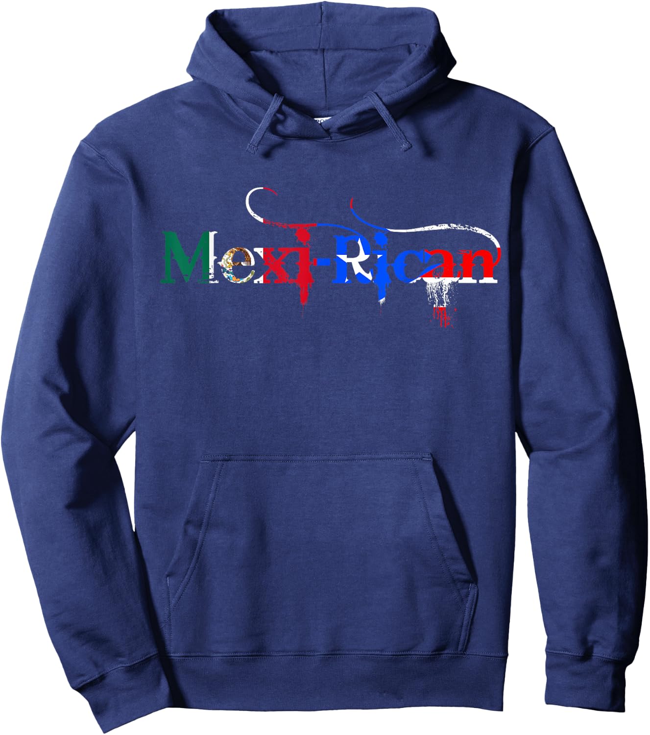 Mexi-Rican: Mexico Puerto Rico Flag Mexican Illustrated Hoodie - Hoodie | Navy