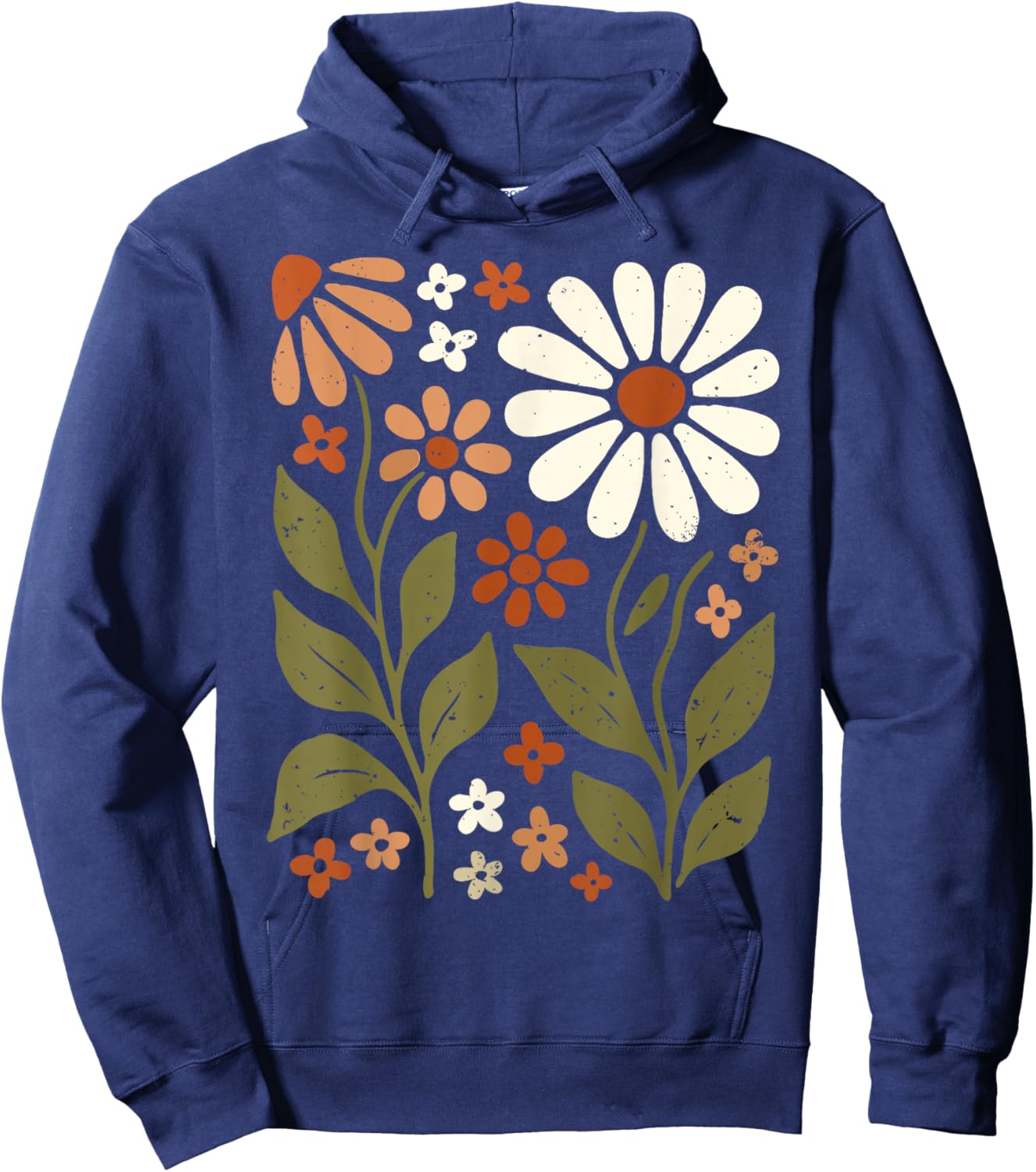 Retro Wildflowers Flowers Pattern Summer Spring Boho Vintage Hoodie - Hoodie | Navy