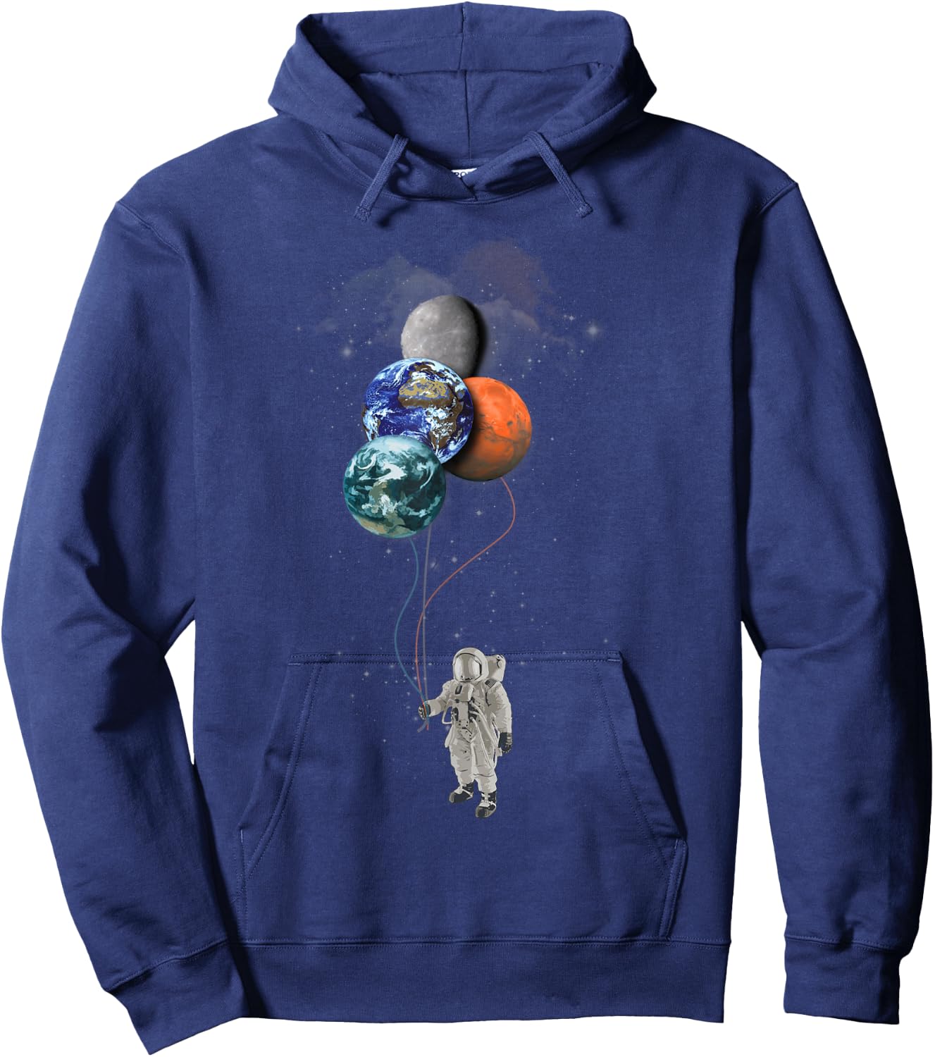 Astronaut Holding Planet Balloons Shirt - Psychedelic Hoodie - Hoodie | Navy