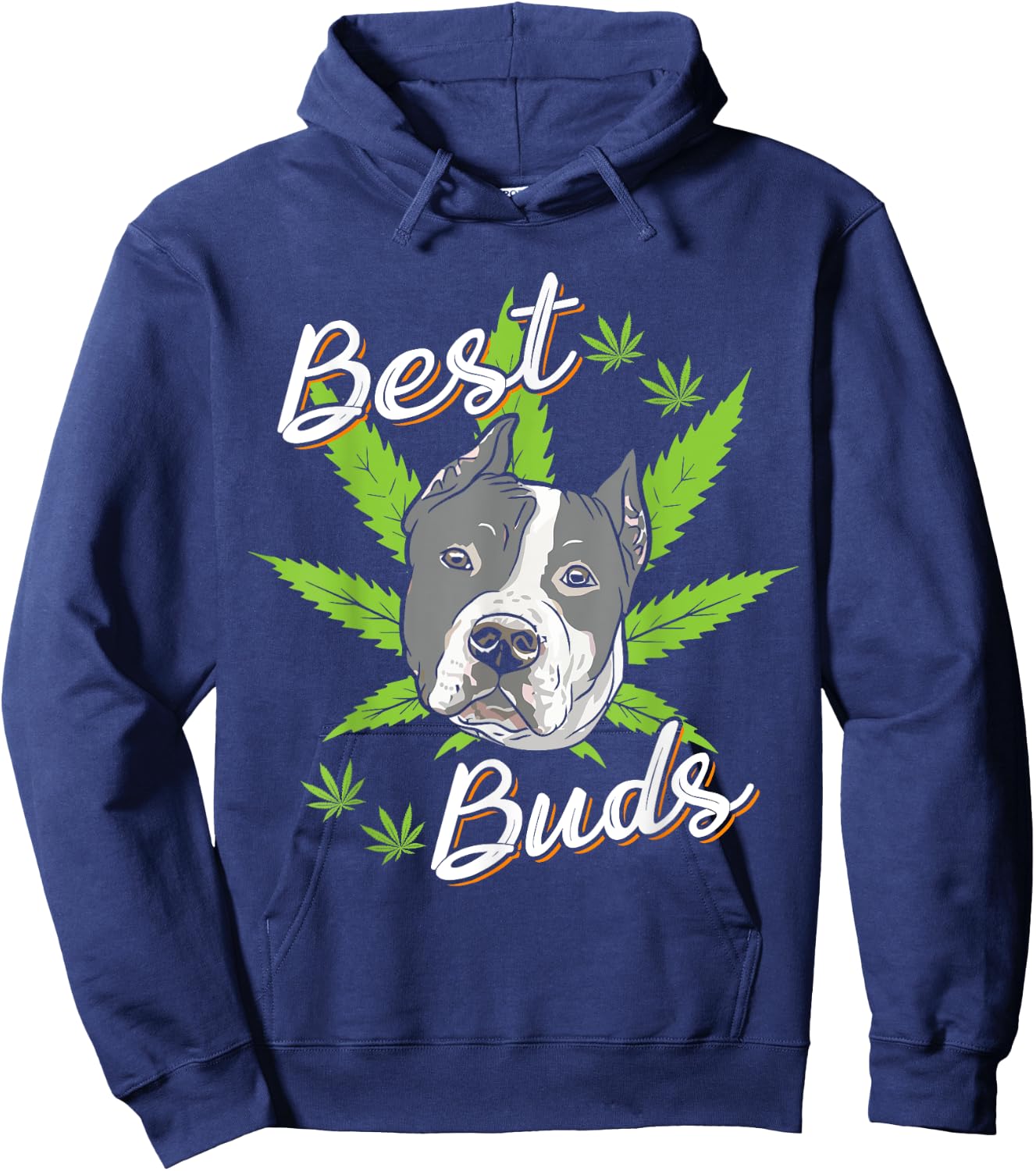Best Buds Weed Pitbull Dog with Gold Marijuana Leaf Dog Gift Hoodie - Hoodie | Navy