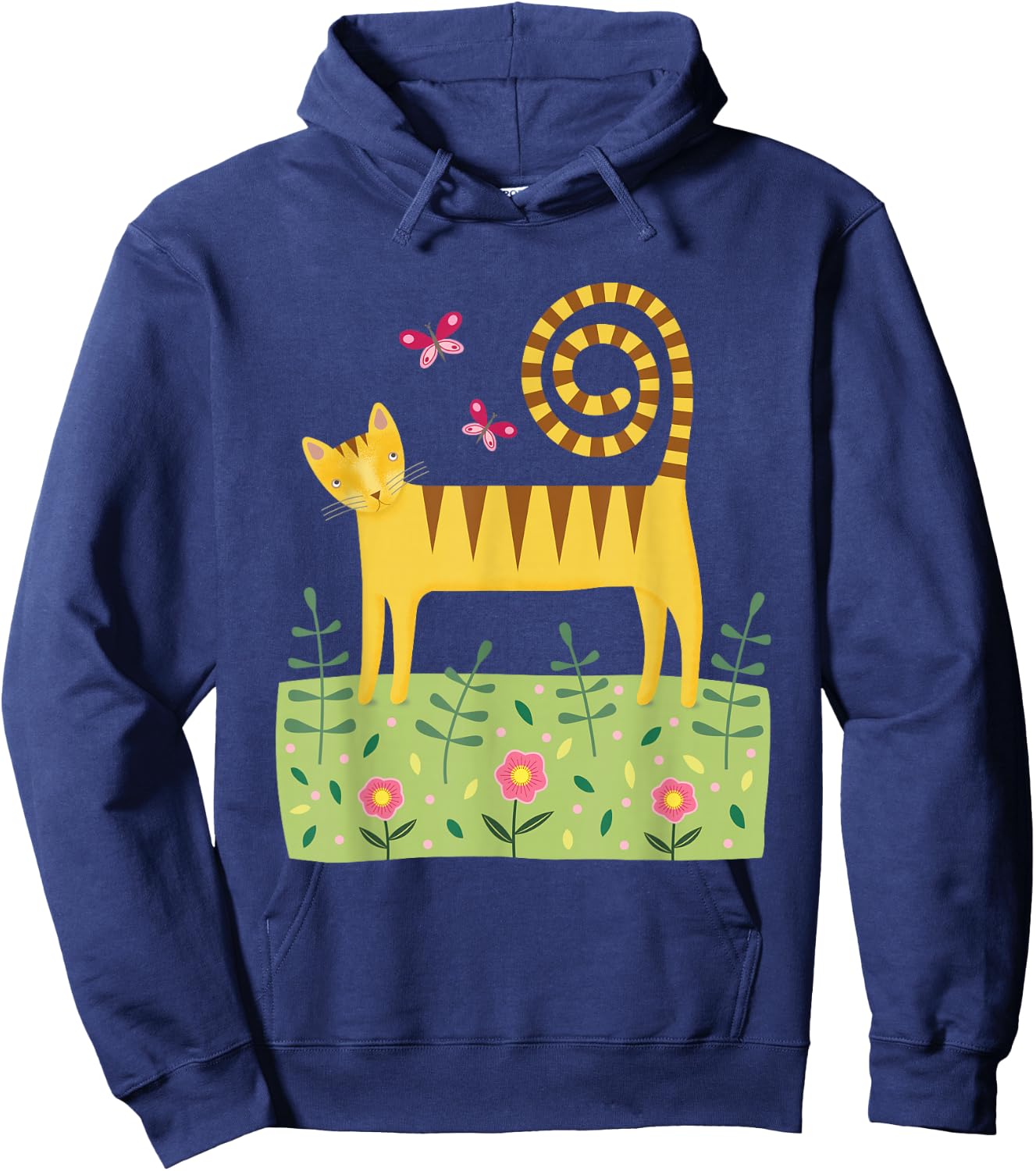 Cat in the Garden with Butterflies Men Women Kids Hoodie - Hoodie | Navy