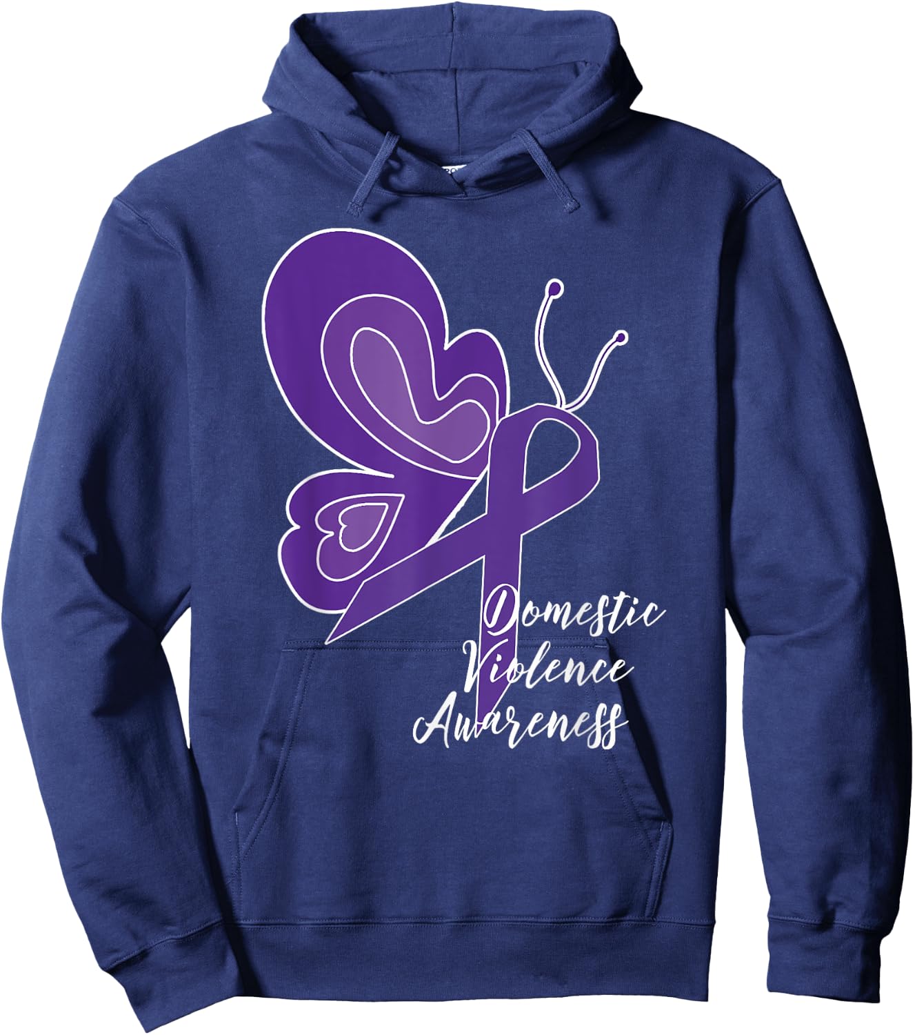 Domestic Violence Awareness Abuse Purple Ribbon Butterfly Hoodie - Hoodie | Navy