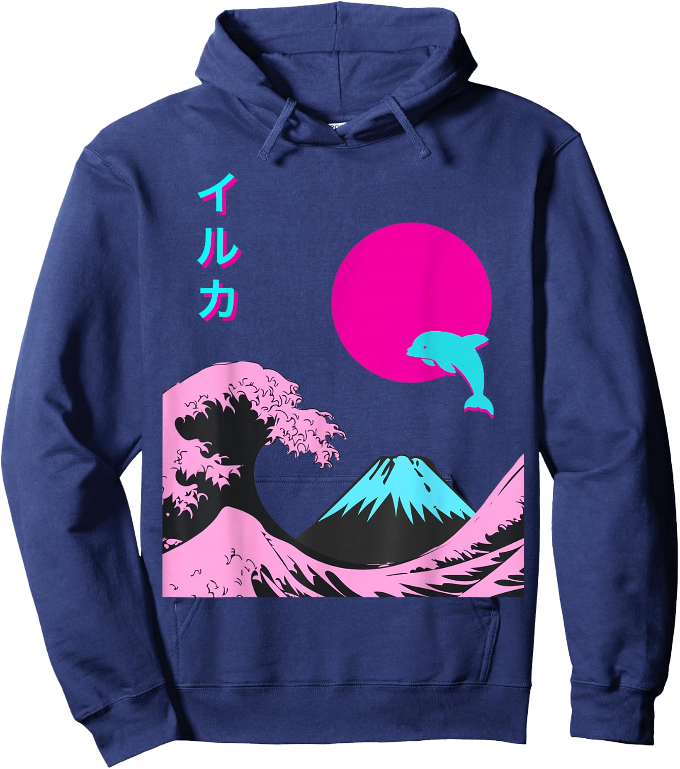 Retro Aesthetic Iruka With Japanese Writing Hoodie - Hoodie | Navy