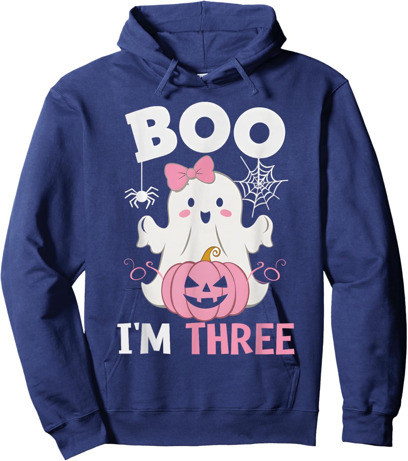 Ghost Boo I'm Three Year 3rd Birthday Girls Halloween Groovy Hoodie - Hoodie | Navy
