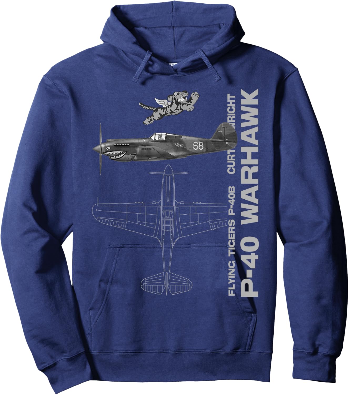 P-40 Warhawk WWII Fighter Airplane Profile Hoodie - Hoodie | Navy