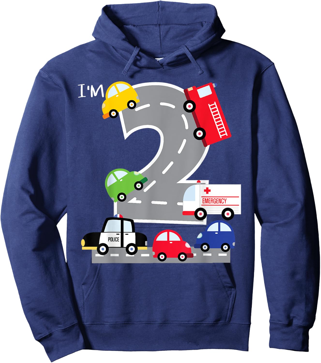 2nd Birthday 2 Year Old Transportation Cars Fire Truck Hoodie - Hoodie | Navy