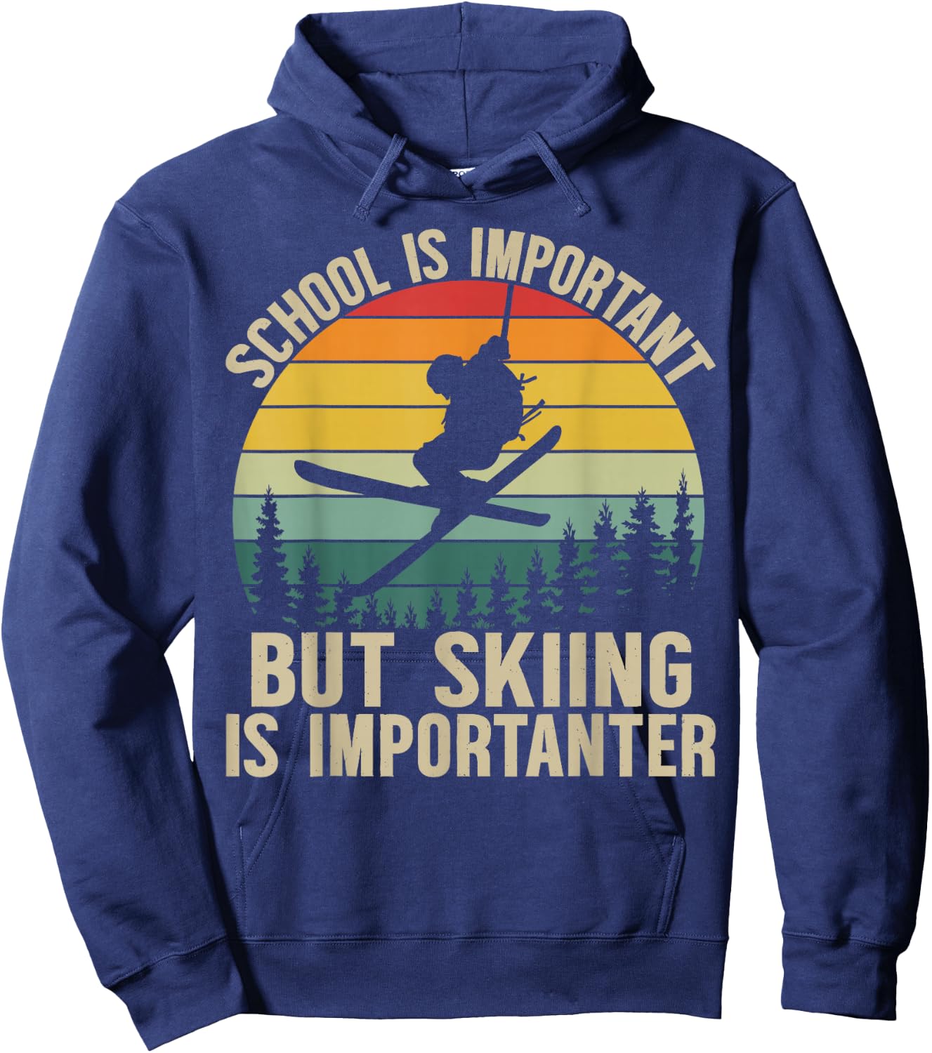 School Is Important But Skiing Is Importanter Funny Ski Boys Hoodie - Hoodie | Navy