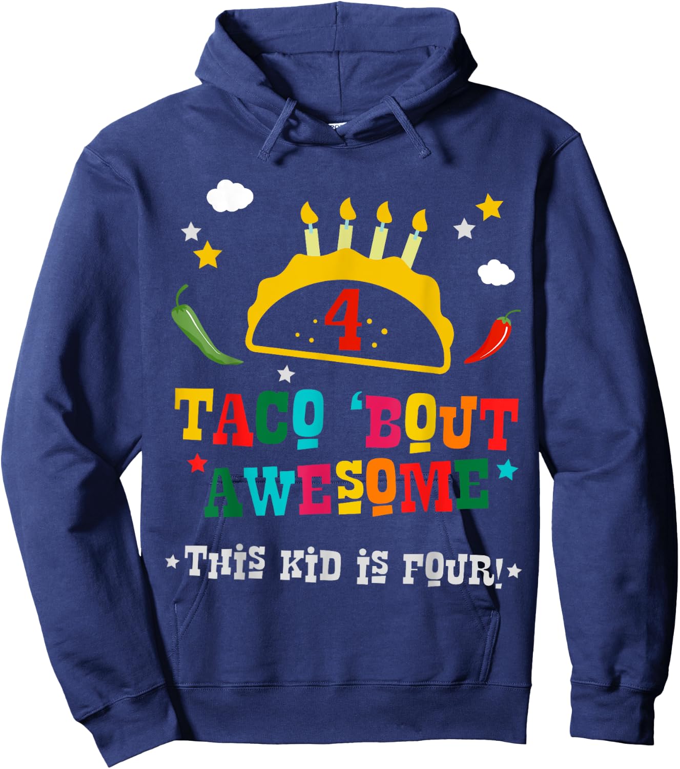 4th Birthday Taco Bout Awesome Boys Age 4 Four Party Gift Hoodie - Hoodie | Navy