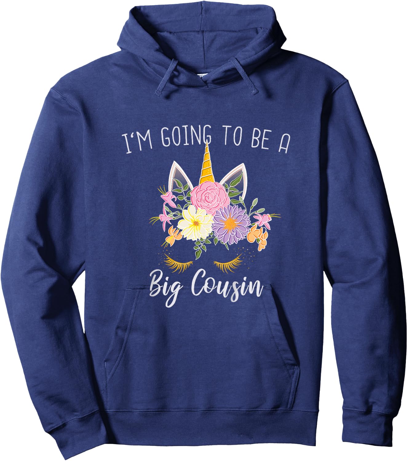 Going to be a Big Cousin Girls Unicorn Hoodie - Hoodie | Navy