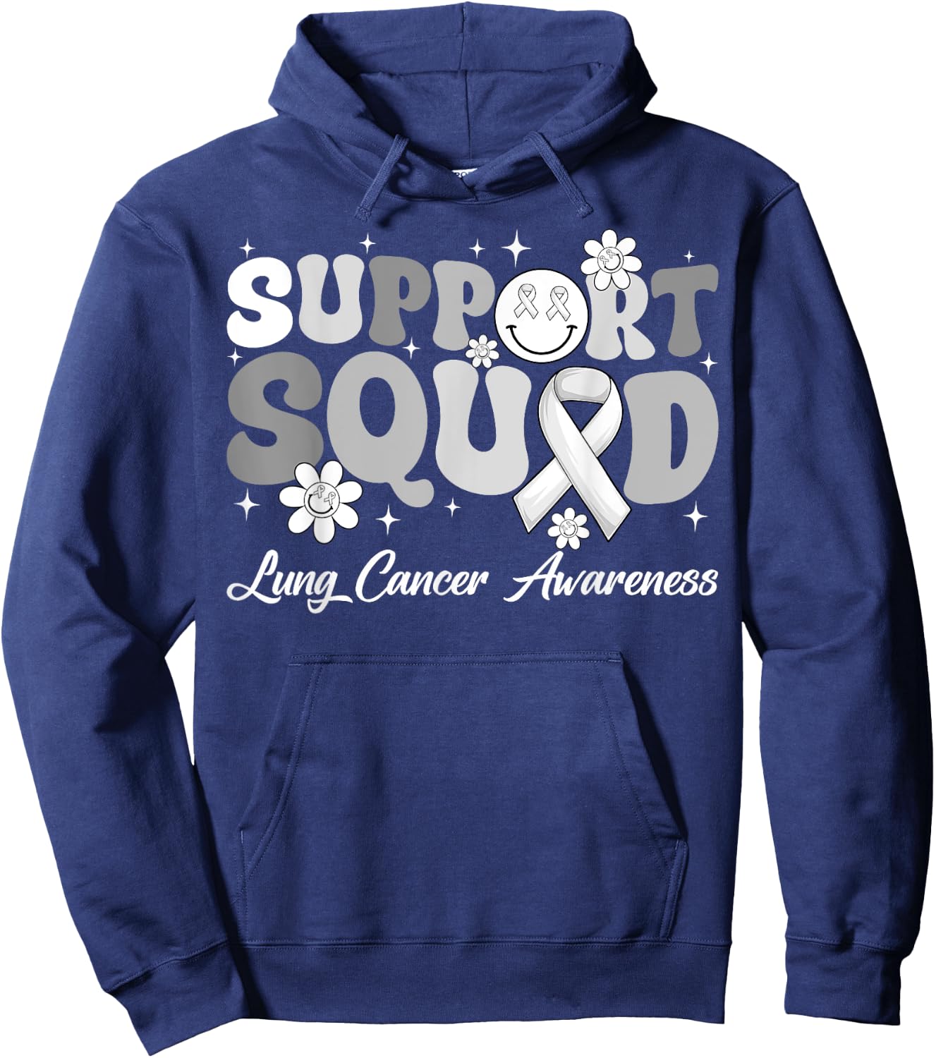 Groovy Support Squad Lung Cancer Awareness Month Supporter Hoodie - Hoodie | Navy