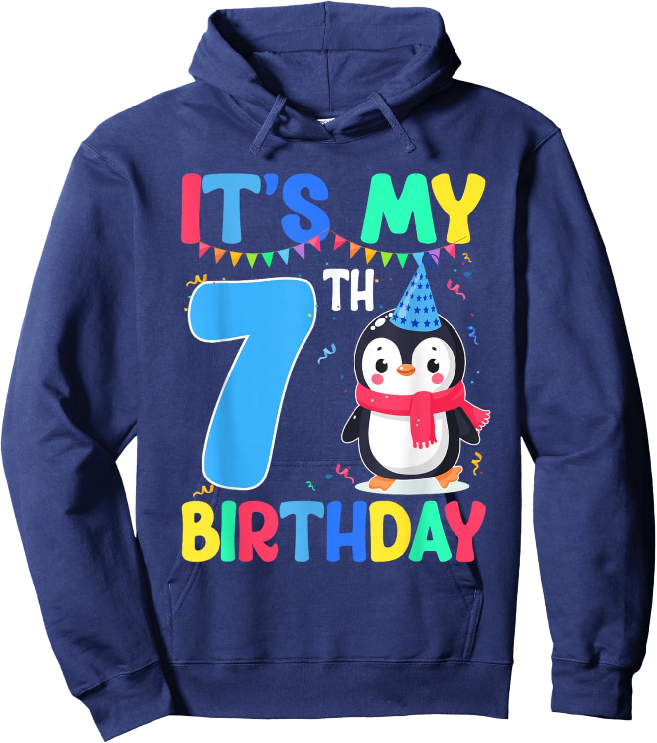 7 Year Old Birthday Penguin Themed It's My 7th Birthday Hoodie - Hoodie | Navy