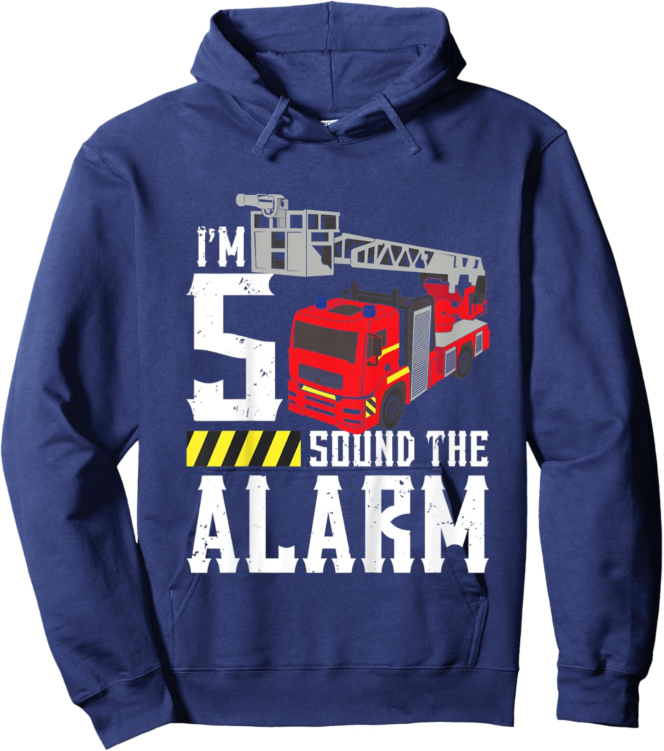 Kids 5th Birthday Fire Truck Sound Alarm I'm Five Years Old Hoodie - Hoodie | Navy