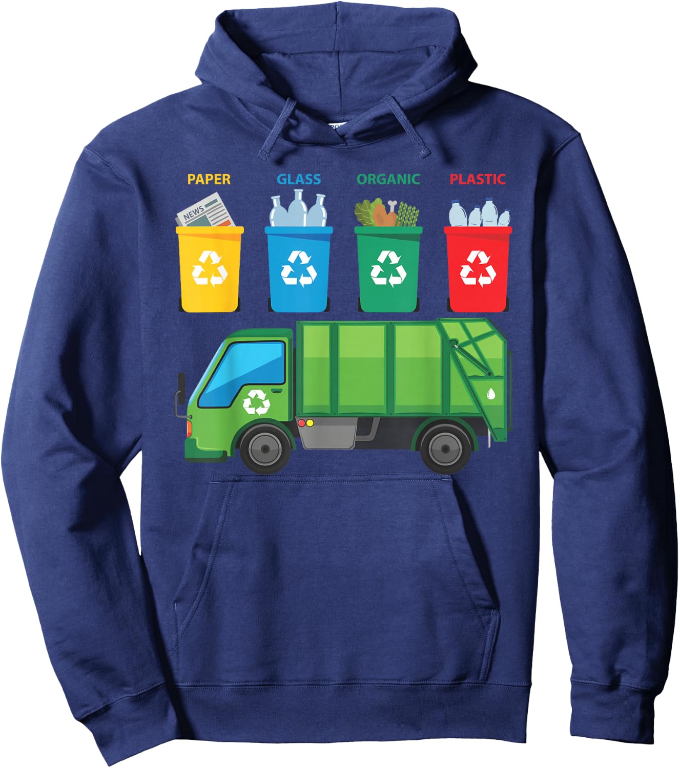 Recycling Trash Truck Funny Kids Garbage Bin Truck Hoodie - Hoodie | Navy
