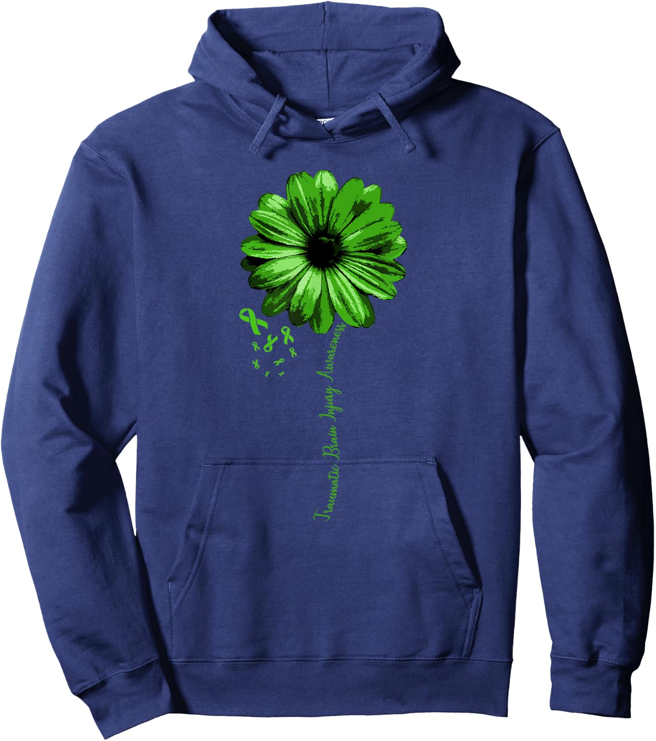 Traumatic Brain Injury Awareness Warrior Green Ribbon Hoodie - Hoodie | Navy
