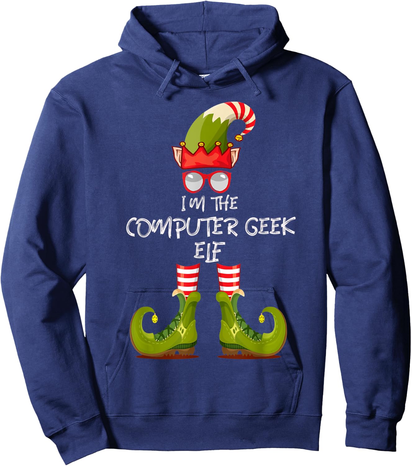 I'm The Computer Geek Christmas Elf With Hat Shoes Glasses. Hoodie - Hoodie | Navy
