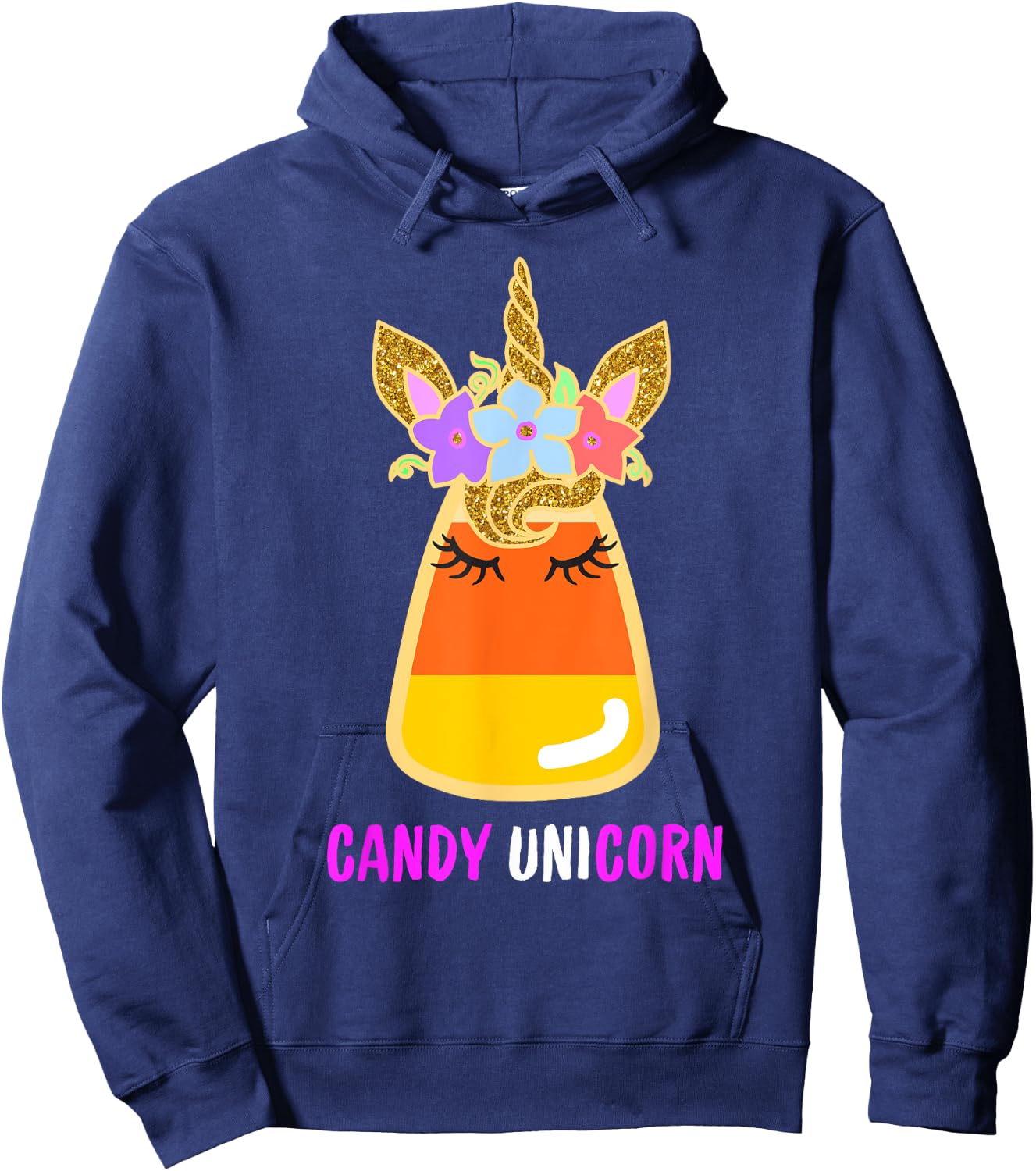 Unicorn Candy Corn Halloween Trick Or Treat Party Girl Gifts Hoodie - Hoodie | Navy