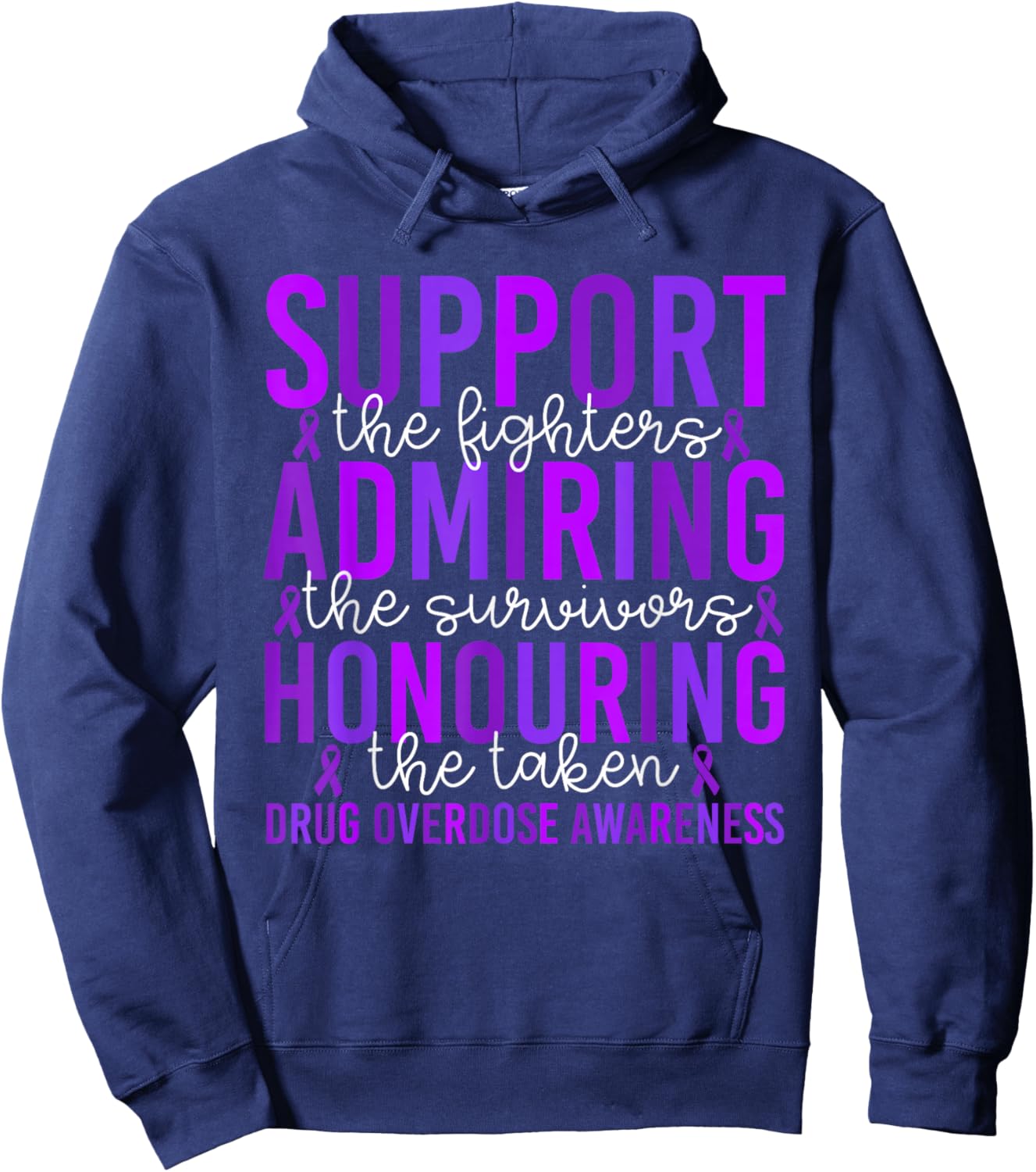 Overdose Awareness Month Ribbon Purple Support Men Women Hoodie - Hoodie | Navy
