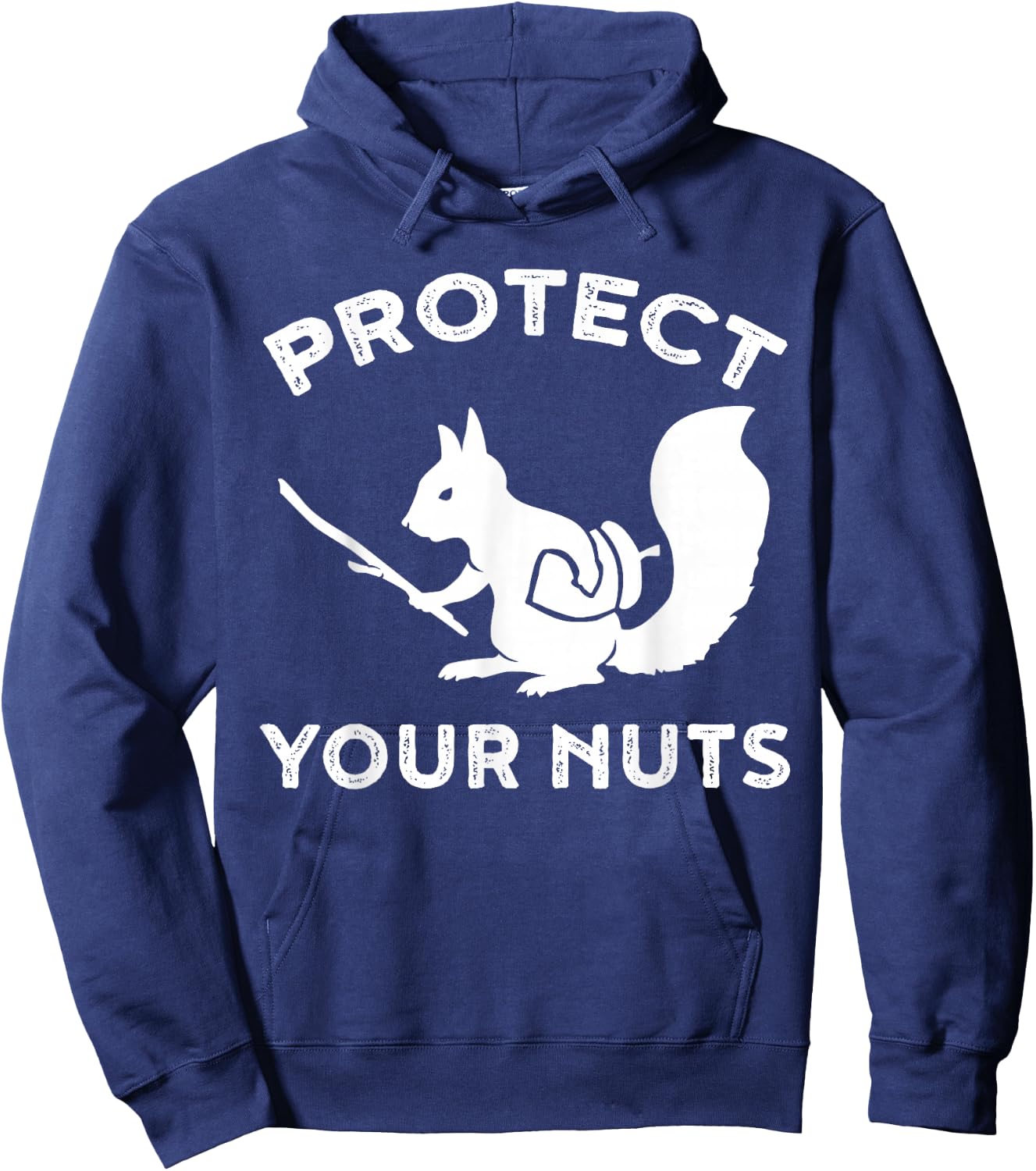 Eichhrnchen Kleidung Protect Your Nuts -Adults Cotton Black Squirrel Print Small Hoodie - Hoodie | Navy