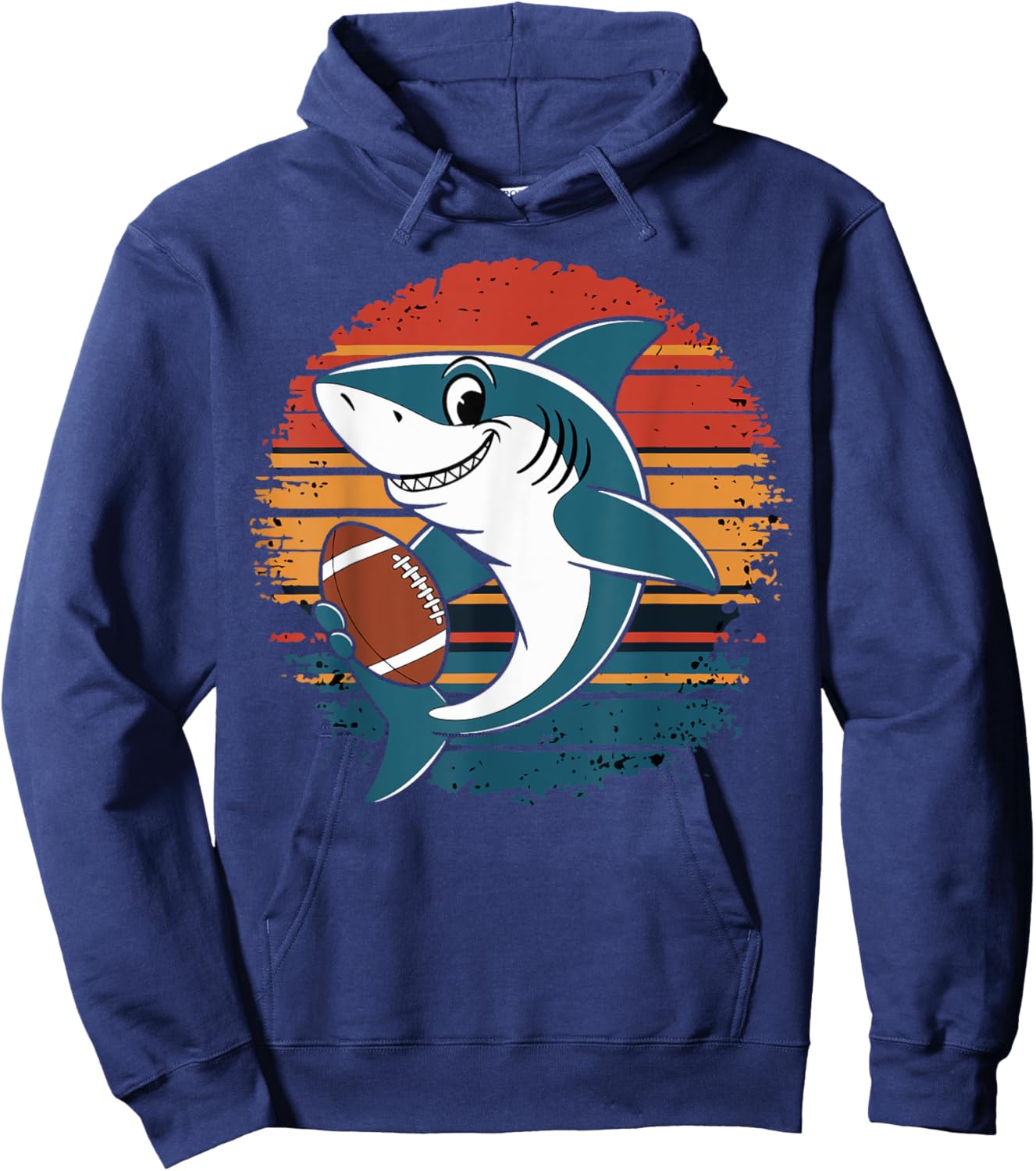 shark Playing American Football retro vintage shark lovers Hoodie - Hoodie | Navy