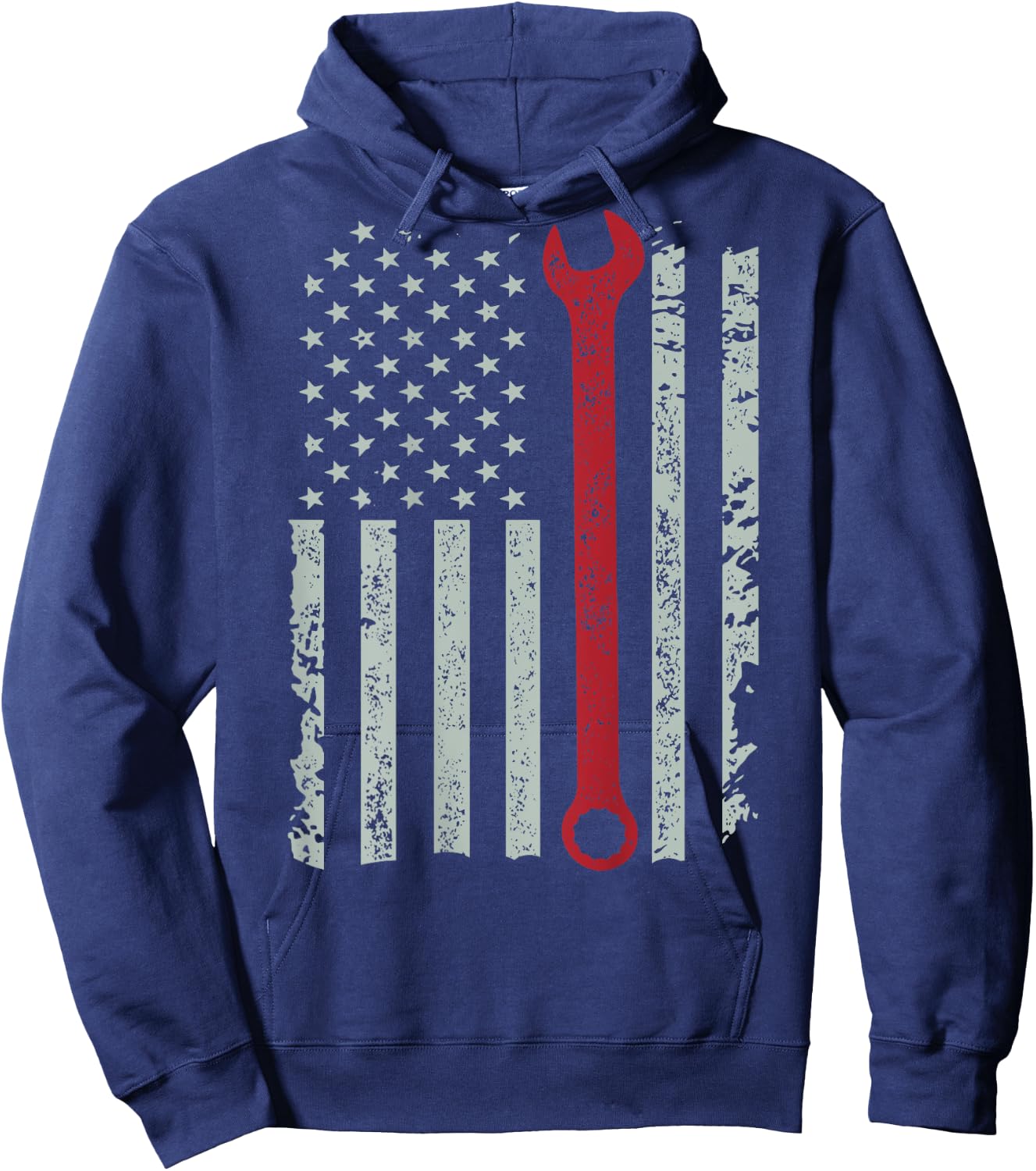 American flag mechanic wrench shirt patriotic design Hoodie - Hoodie | Navy