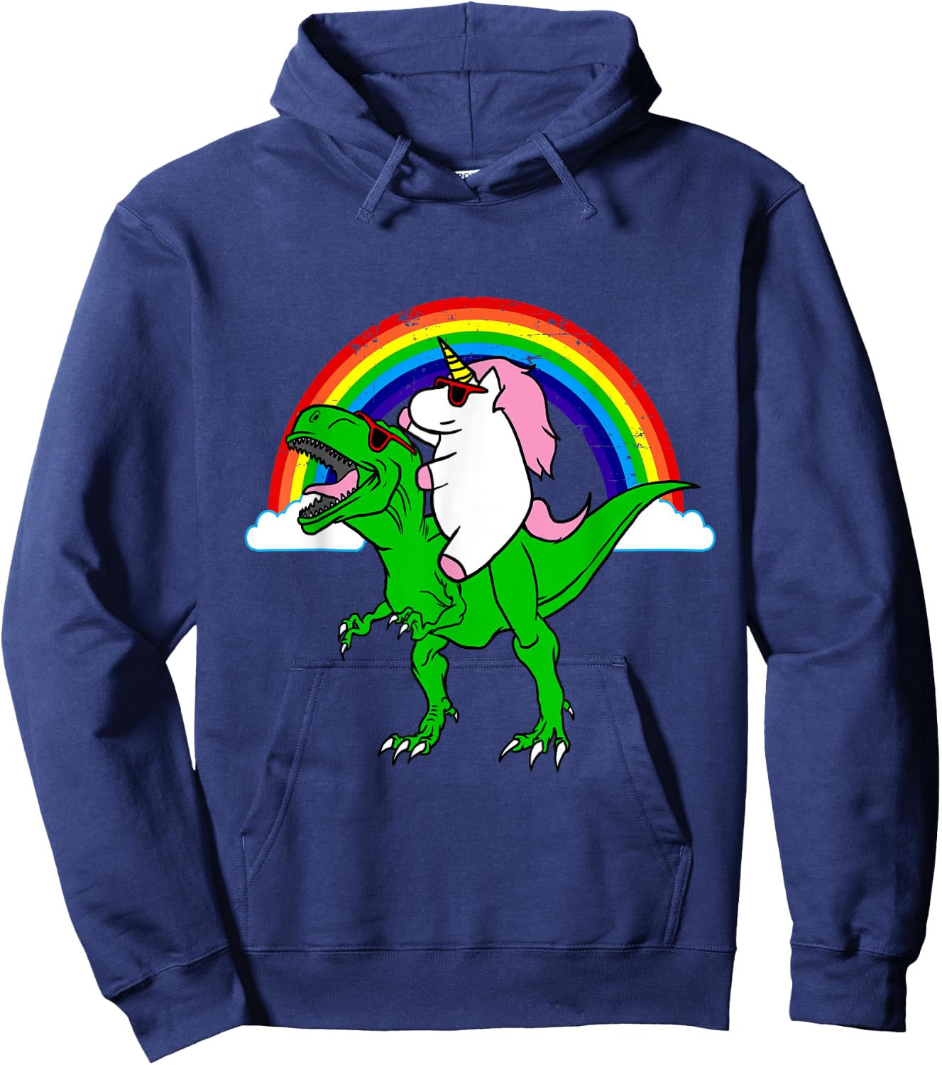Funny Unicorn Riding Dinosaur Shirt T-Rex Rainbow Gift Hoodie - Hoodie | Navy