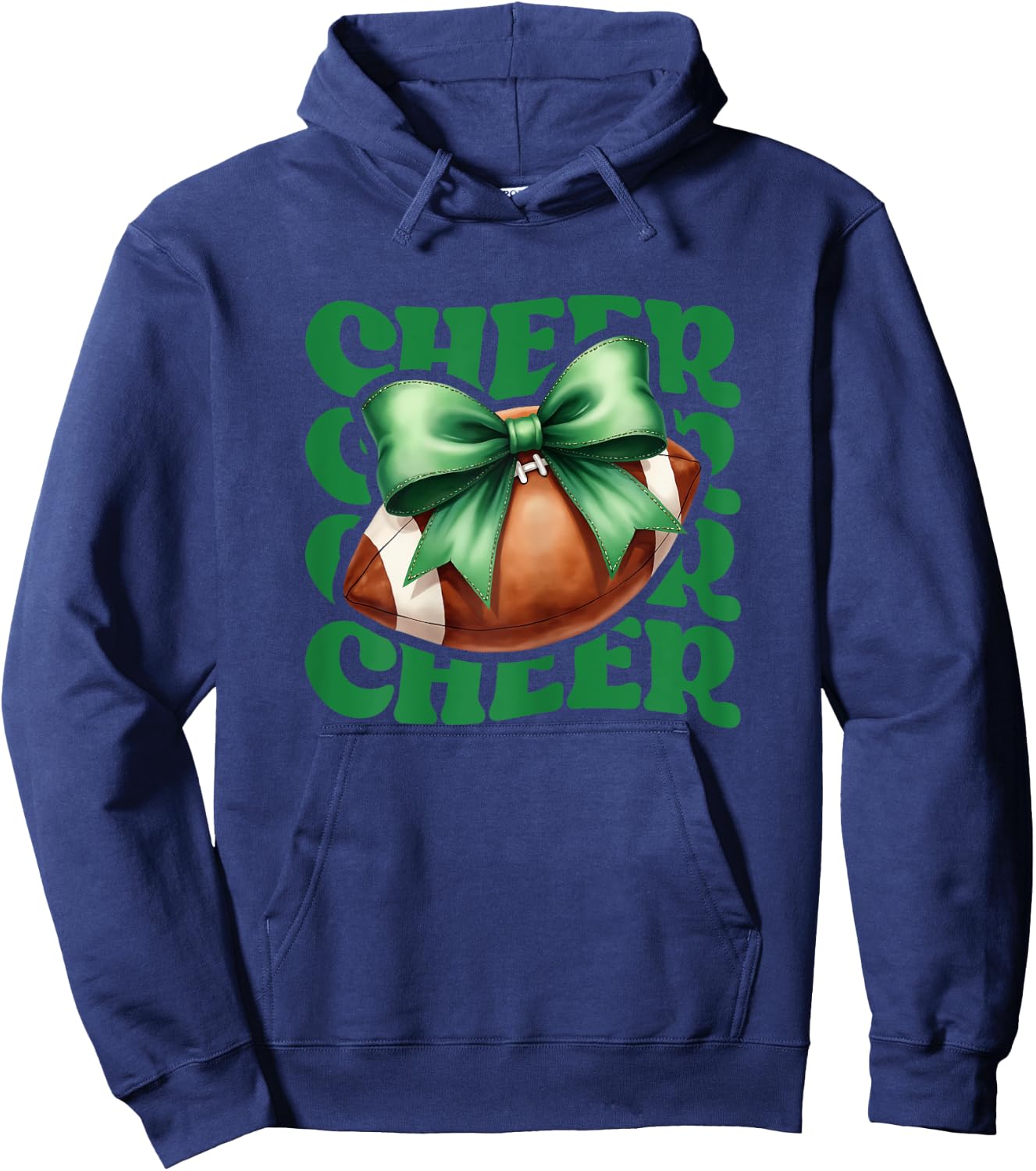 Game Day Green Cheerleader Mom Croquette Bow Football Cheer Hoodie - Hoodie | Navy