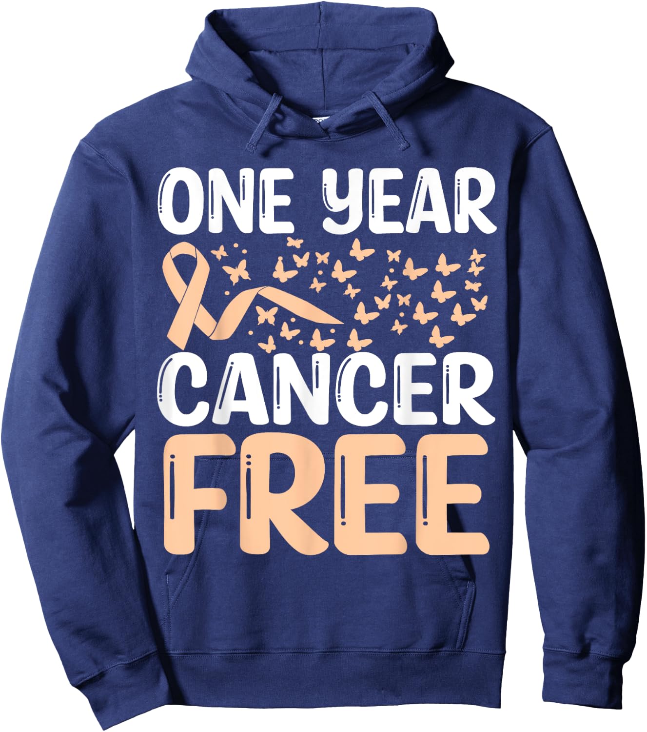 1 Year Uterine Cancer Free Uterine Cancer Survivor Awareness Hoodie - Hoodie | Navy