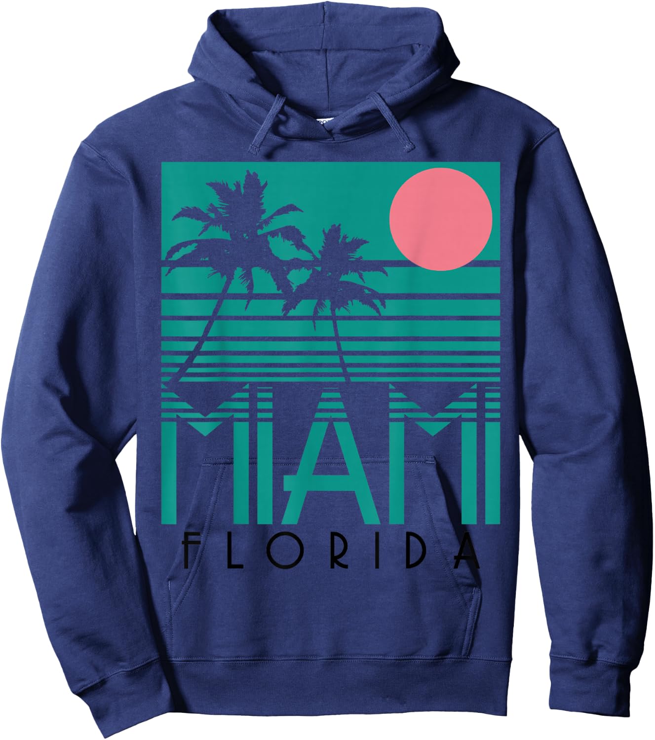 Miami Florida Vintage Retro Palm Trees Beach Summer Surf Hoodie - Hoodie | Navy