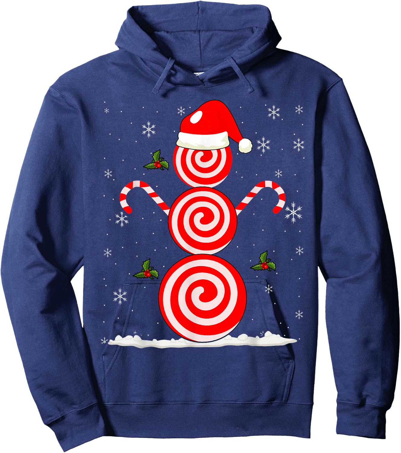 Funny Christmas Peppermint Candy Snowman Hoodie - Hoodie | Navy