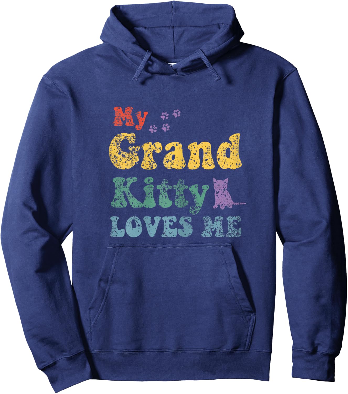 My Grandkitty Loves Me Grandma of Cat Kittens Retro Vintage Hoodie - Hoodie | Navy