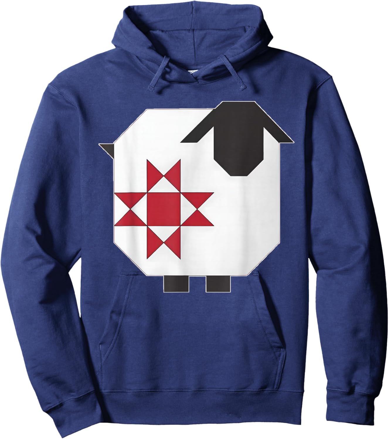 Quilt Block Sheep Red and White Country Farm Hoodie - Hoodie | Navy