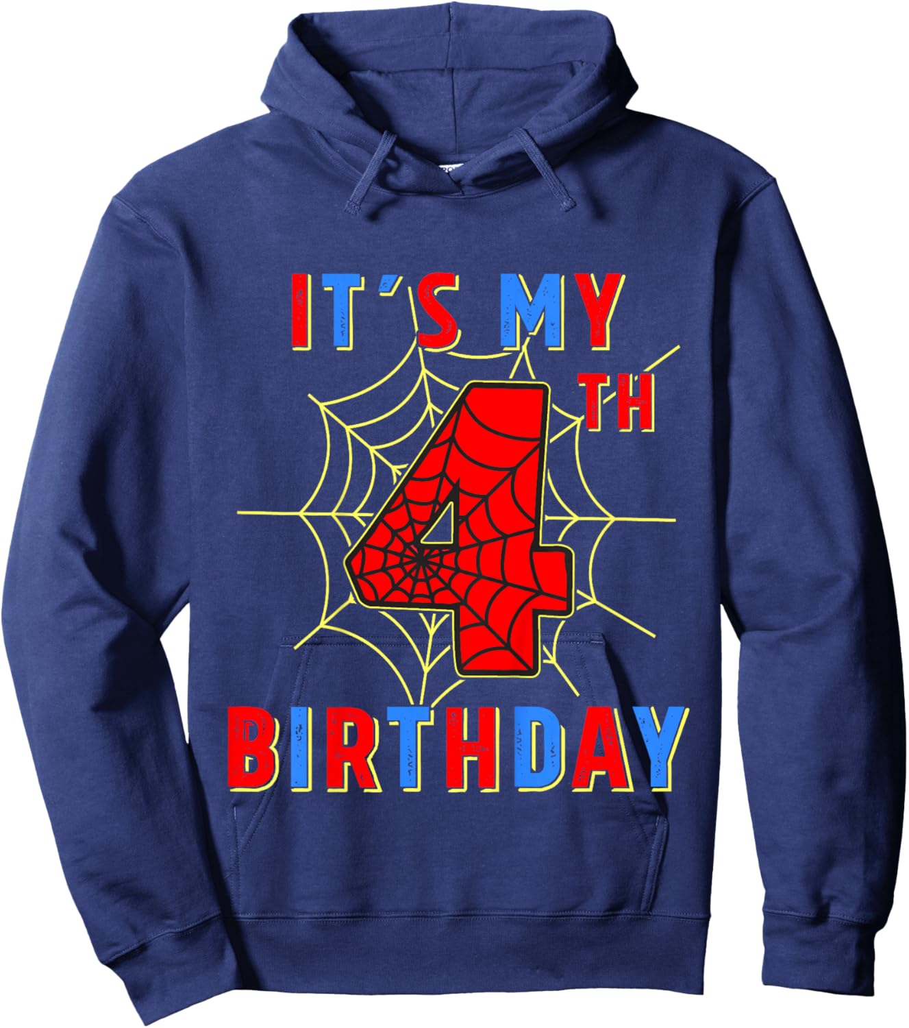 Its My 4th Birthday 4 Year Old Spider Web Birthday Party Hoodie - Hoodie | Navy