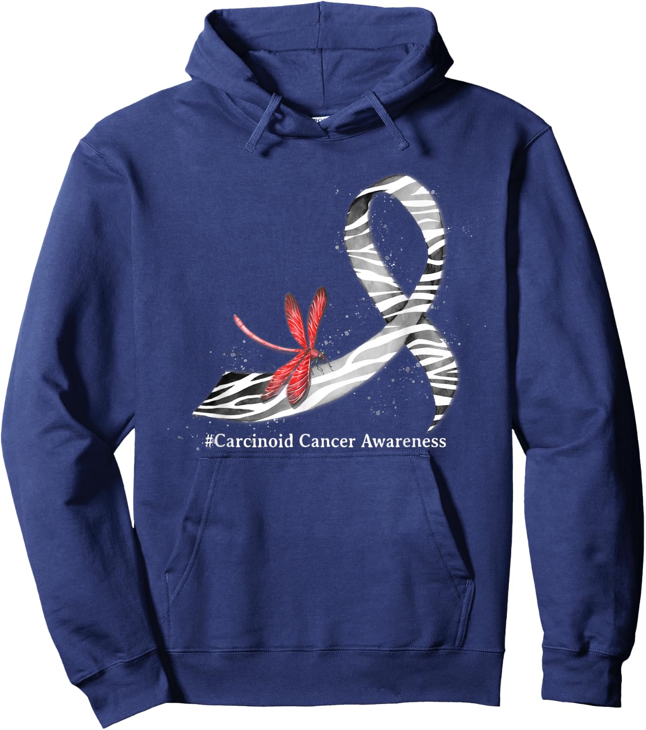 Hippie Dragonfly Zebra Ribbon Carcinoid Cancer Awareness Hoodie - Hoodie | Navy