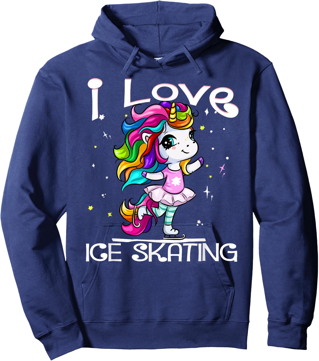 Ice Dancing Cute I Love Ice Skating Rainbow Unicorn Girl Hoodie - Hoodie | Navy